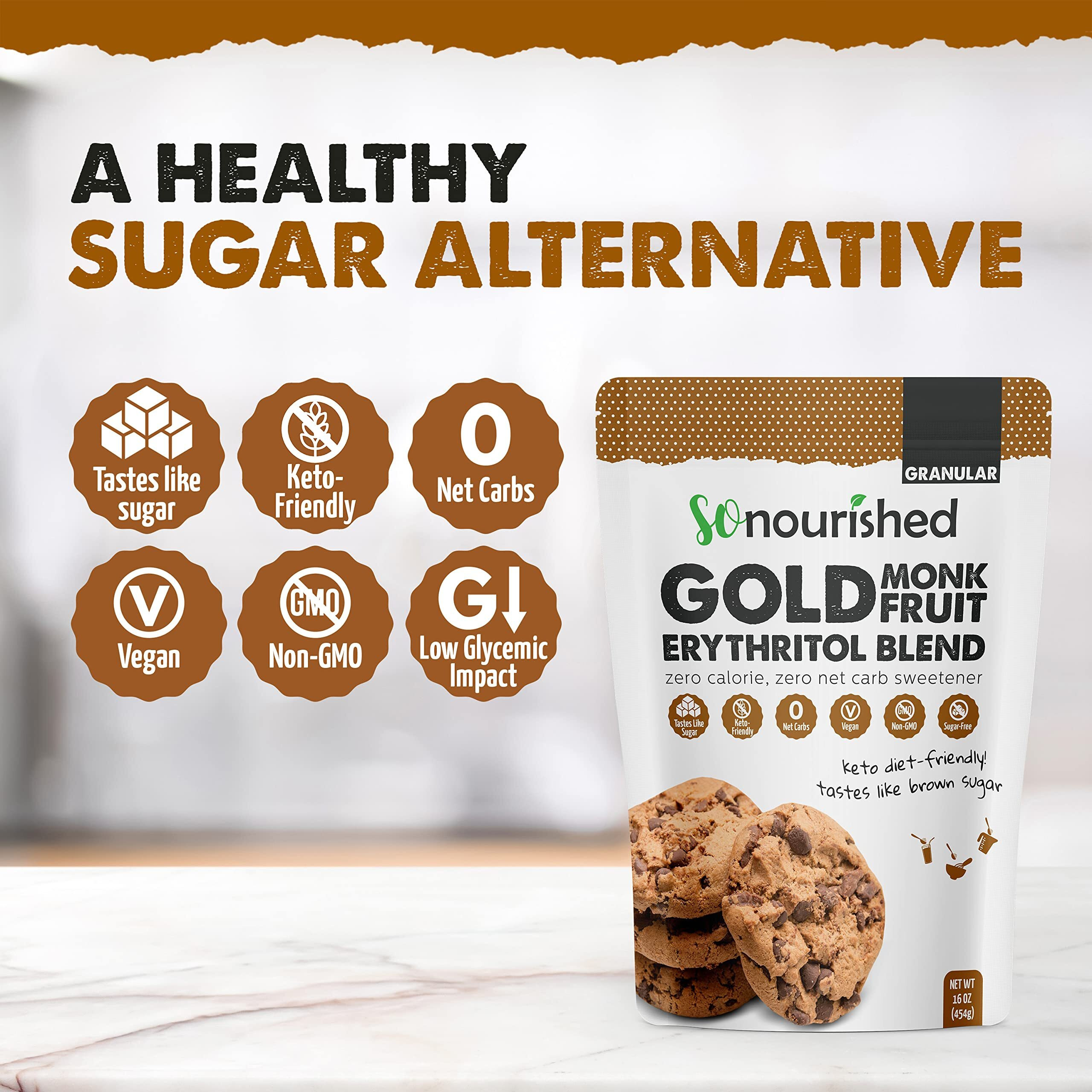Gold - Brown Sugar Alternative Substitute 11 Sugar Replacement - Monk Fruit Erythritol Sweetener For Low Carb Dieters And Diabetics - No Calorie Sweetener, Non-Gmo (1 Pound)