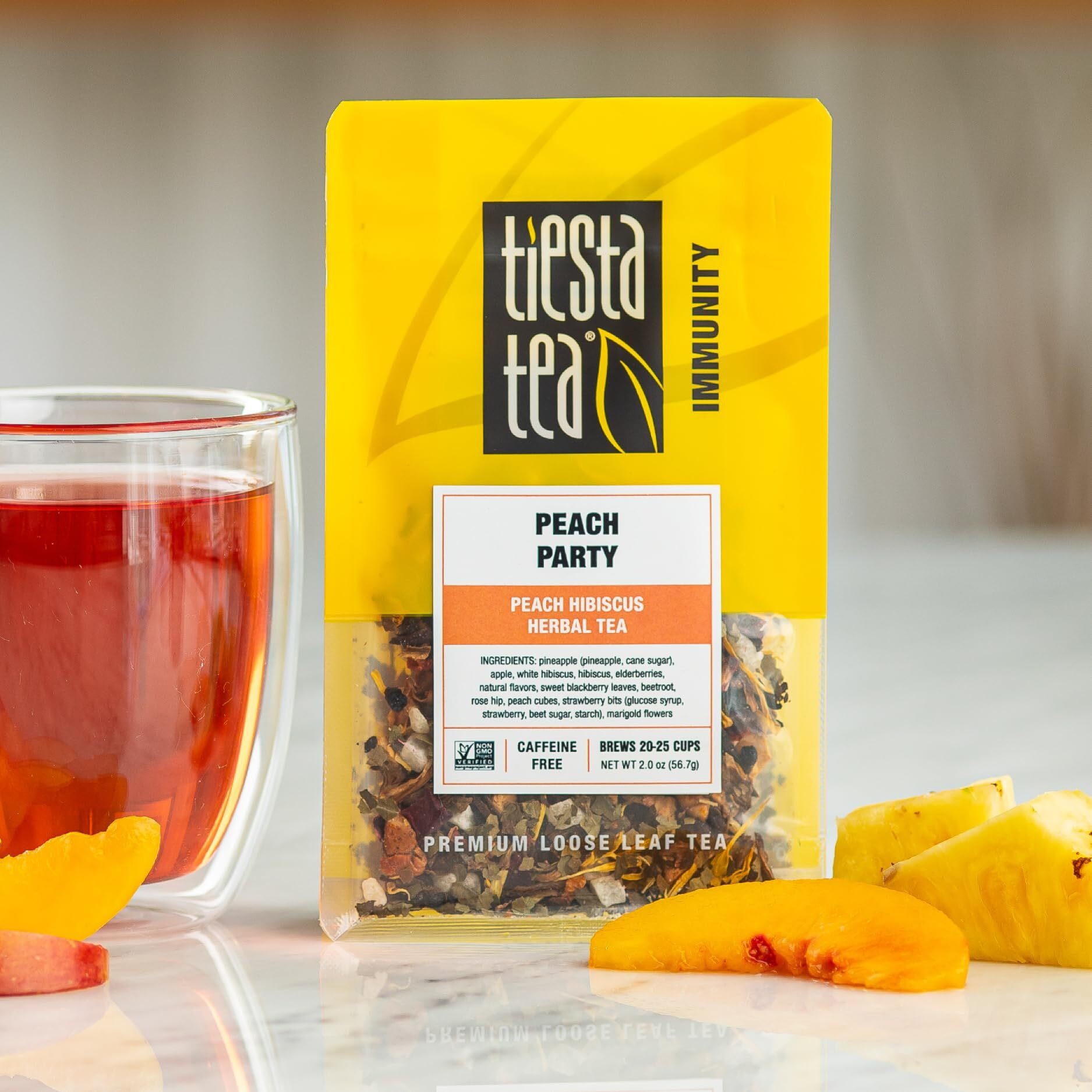 Tiesta Tea - Peach Party | Peach Hibiscus Herbal Tea | Premium Loose Leaf Tea Blend | Non-Caffeinated Fruit Tea | Make Hot Or Iced & Up To 25 Cups | Made W/Natural Ingredients - 2Oz Resealable Pouch
