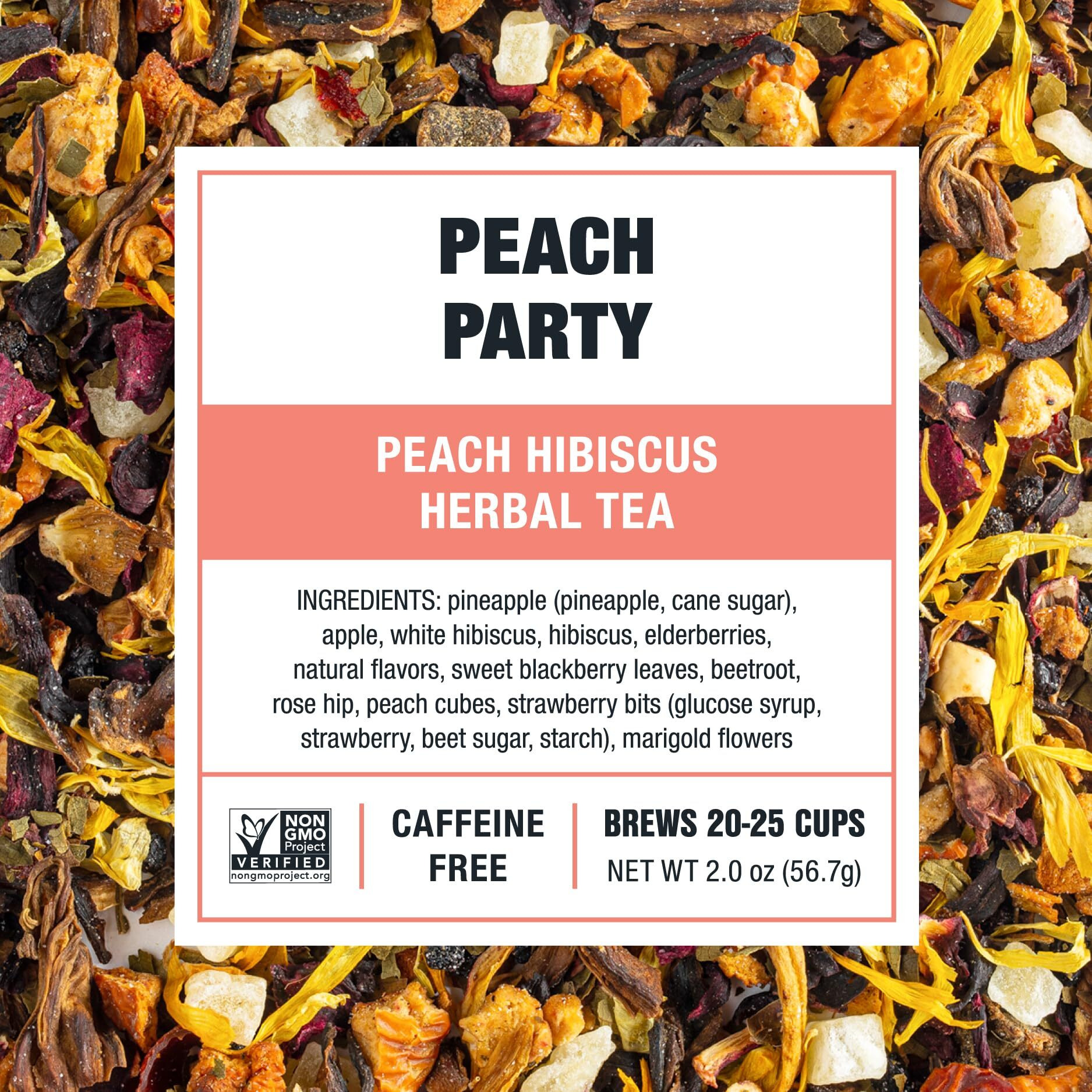 Tiesta Tea - Peach Party | Peach Hibiscus Herbal Tea | Premium Loose Leaf Tea Blend | Non-Caffeinated Fruit Tea | Make Hot Or Iced & Up To 25 Cups | Made W/Natural Ingredients - 2Oz Resealable Pouch