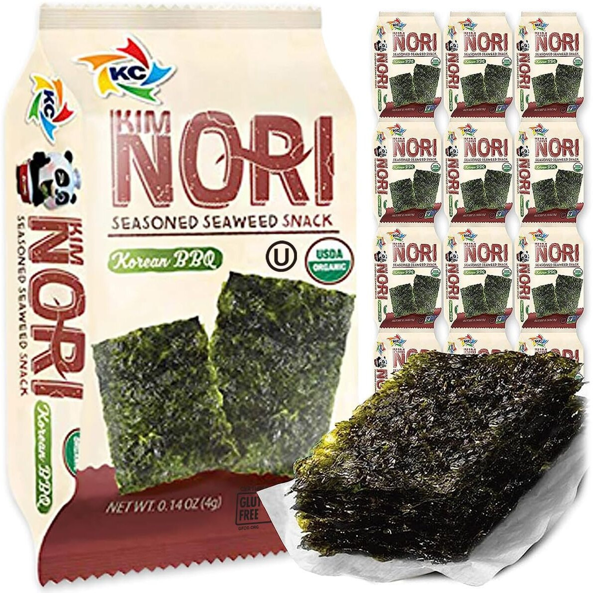 Kimnori Seasoned Seaweed Snacks Sheets - Organic Korean Bbq Flavor 12 Individual Packs Roasted Crispy Premium 100% Natural Laver Kim Nori 4G 0.14 Ounce