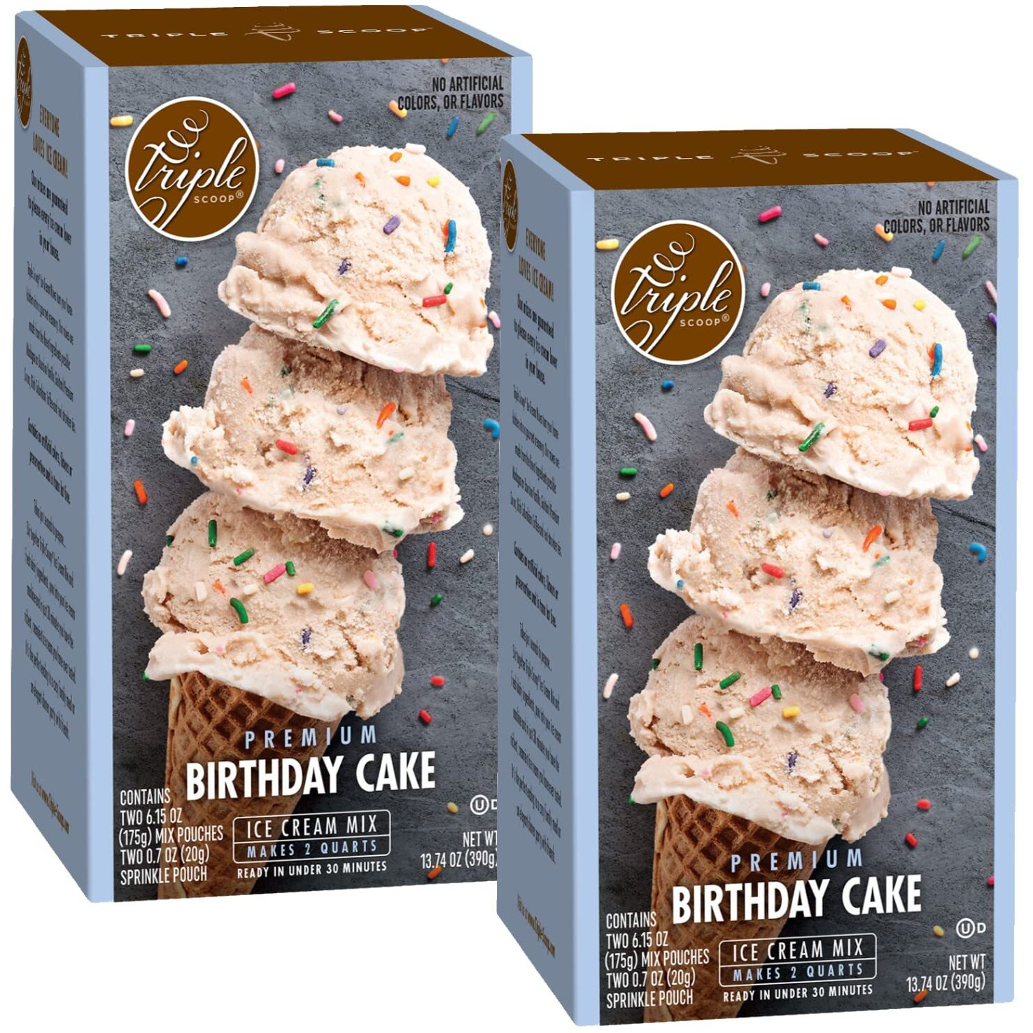 Triple Scoop Ice Cream Mix, Premium Birthday Cake, Starter For Use With Home Ice Cream Maker, Non-Gmo, No Artificial Colors Or Flavors, Ready In Under 30 Mins, Makes 2 Qts (1 15Oz Box) (Birthday Cake)