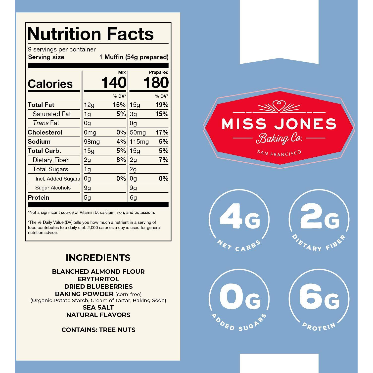Miss Jones Baking Blueberry Muffin Mix - Almond Flour, Gluten Free, Low Carb, No Sugar Added, Naturally Sweetened Desserts & Treats - Keto, Diabetic, Atkins, Ww, And Paleo Friendly (Pack Of 2)