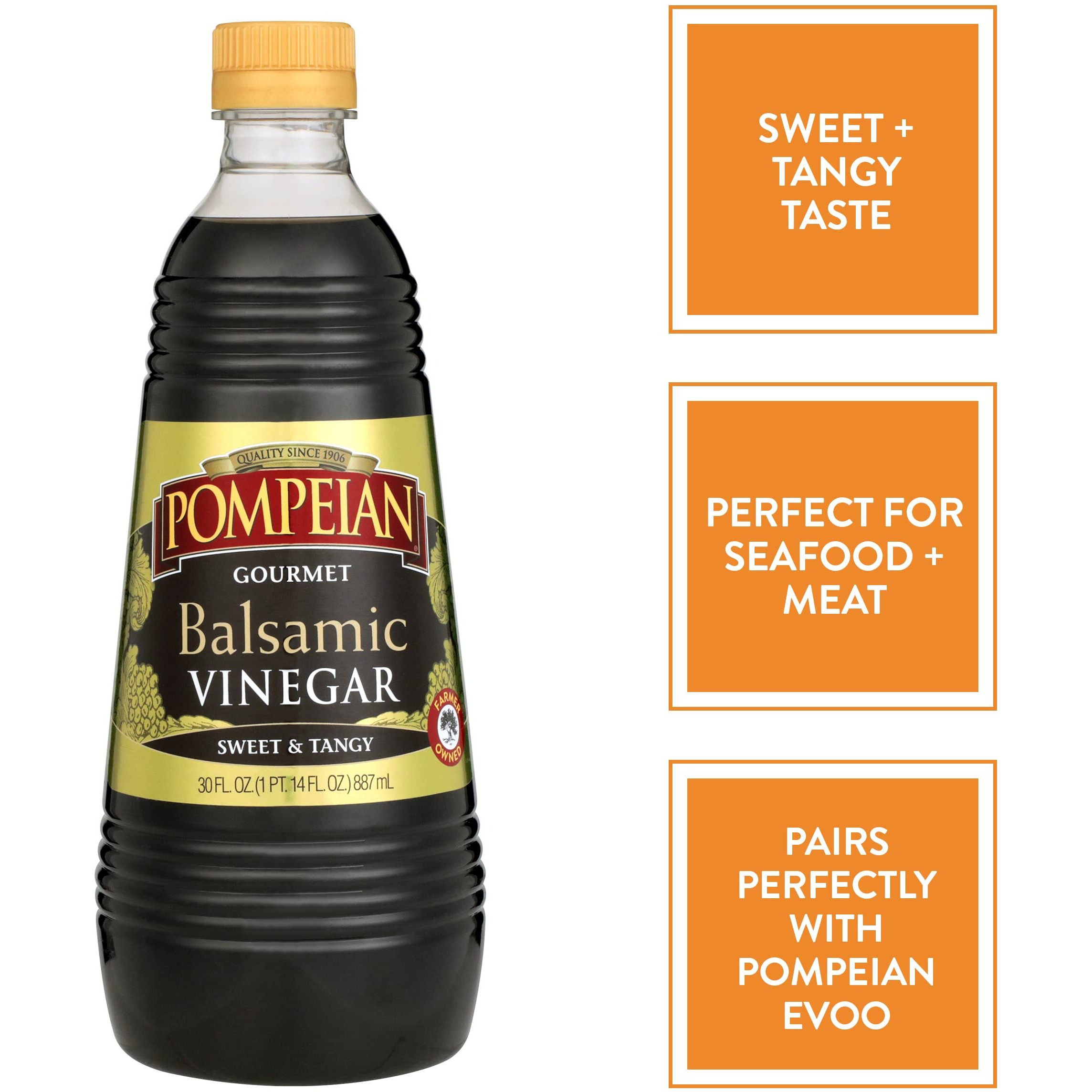 Pompeian Gourmet Balsamic Vinegar, Perfect For Salad Dressings, Sauces, Seafood & Meat Dishes, Naturally Gluten Free, 30 Fl. Oz.