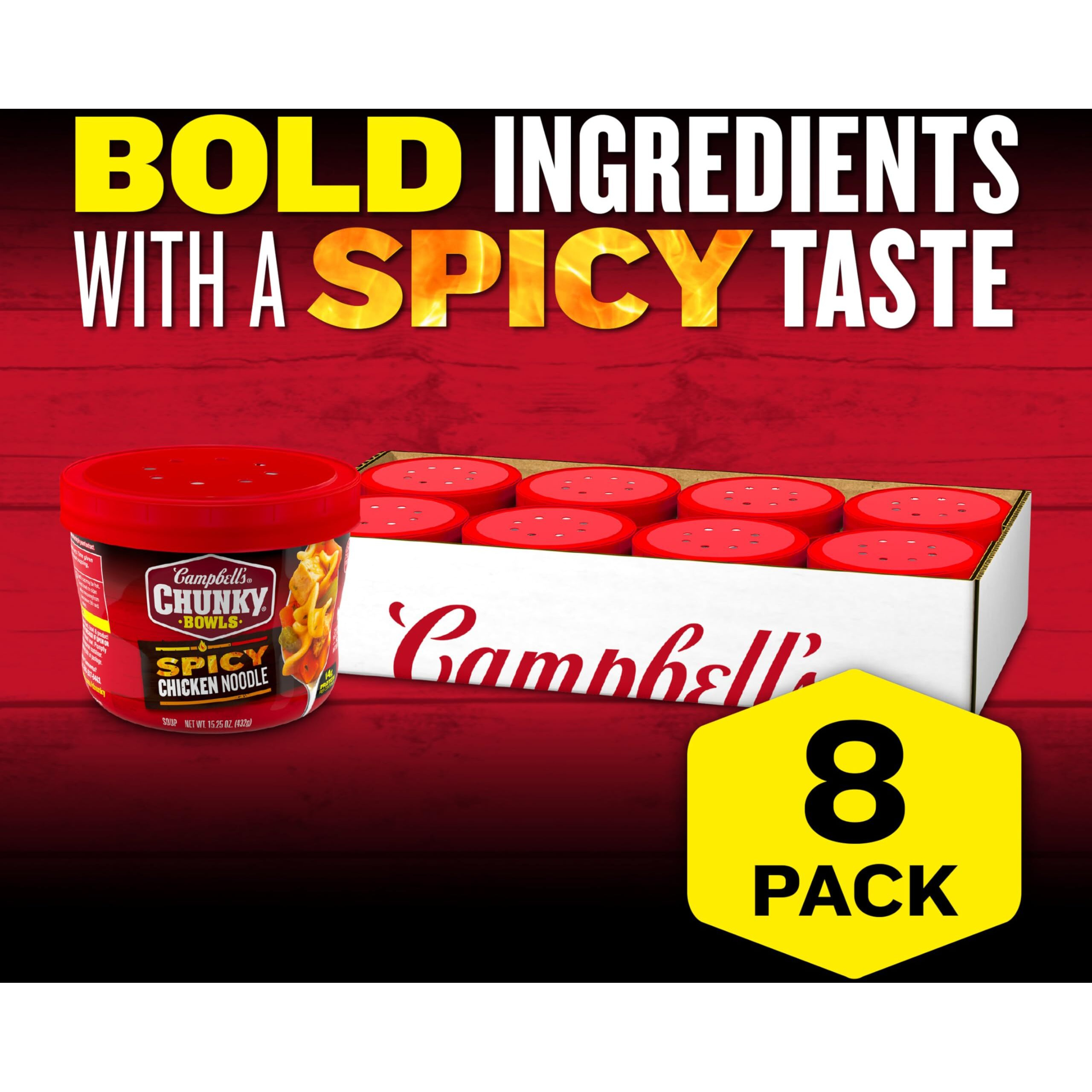 Campbell's Chunky Soup, Spicy Chicken Noodle Soup, 15.25 Oz Microwavable Bowl (Case Of 8)