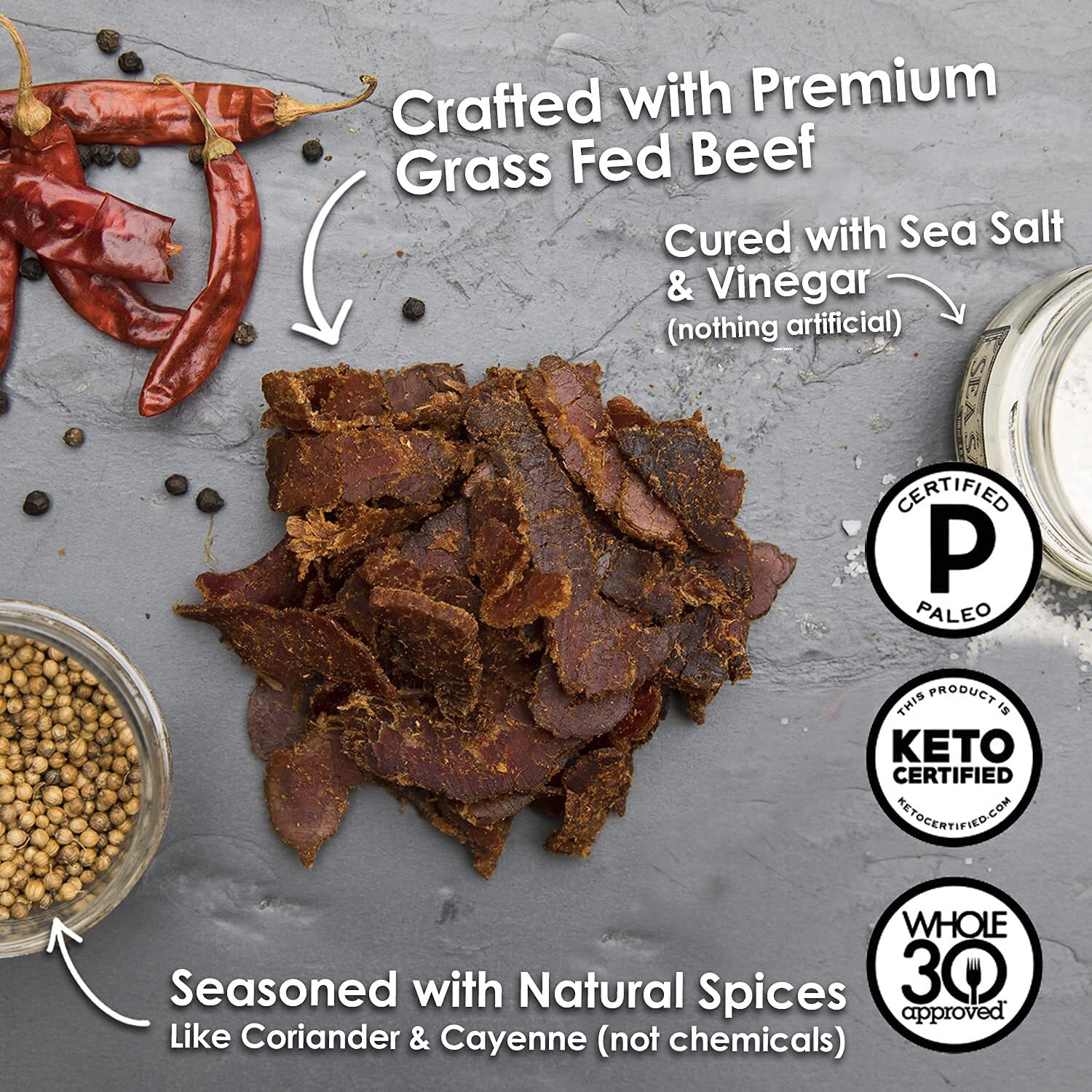 Ayoba Spicy Beef Biltong Slices (4 Ounce, Pack Of 1) Keto Friendly Air-Dried Grass Fed Beef Snack - Paleo, Gluten Free, Whole 30 Approved, No Sugar, No Carb Meat Snacks