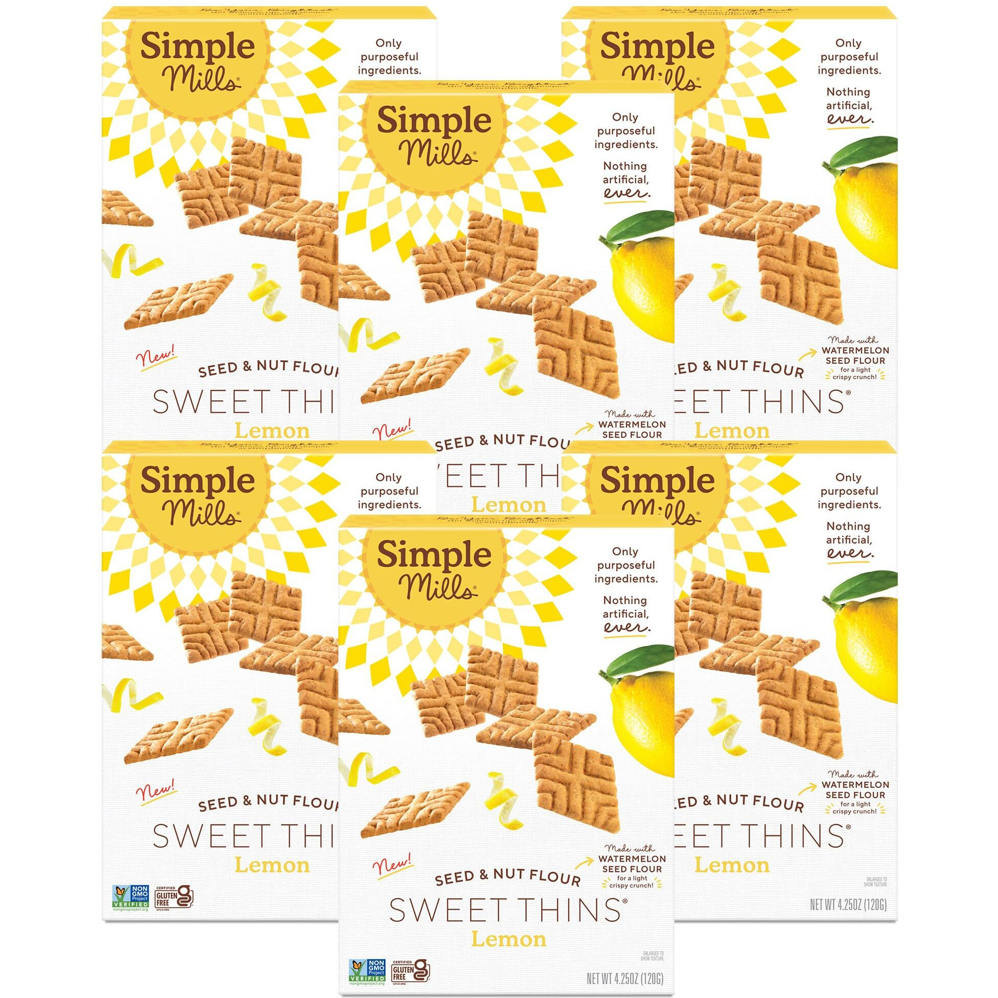 Simple Mills Lemon Seed & Nut Flour Sweet Thins, Paleo Friendly & Delicious Sweet Thin Cookies, Good For Snacks, Nutrient Dense, 4.25 Oz (Pack Of 6)