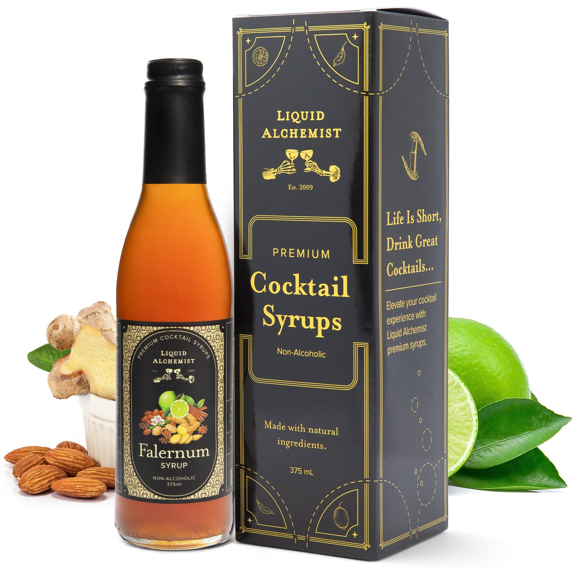 Liquid Alchemist Falernum Syrup For Cocktails - Real Ingredients Make Our Falernum Cocktail Syrup A Great Mixer For Any Tiki Cocktail - Our Falernum Drink Syrup Is Non-Gmo Gluten Free & Vegan (12 Oz)