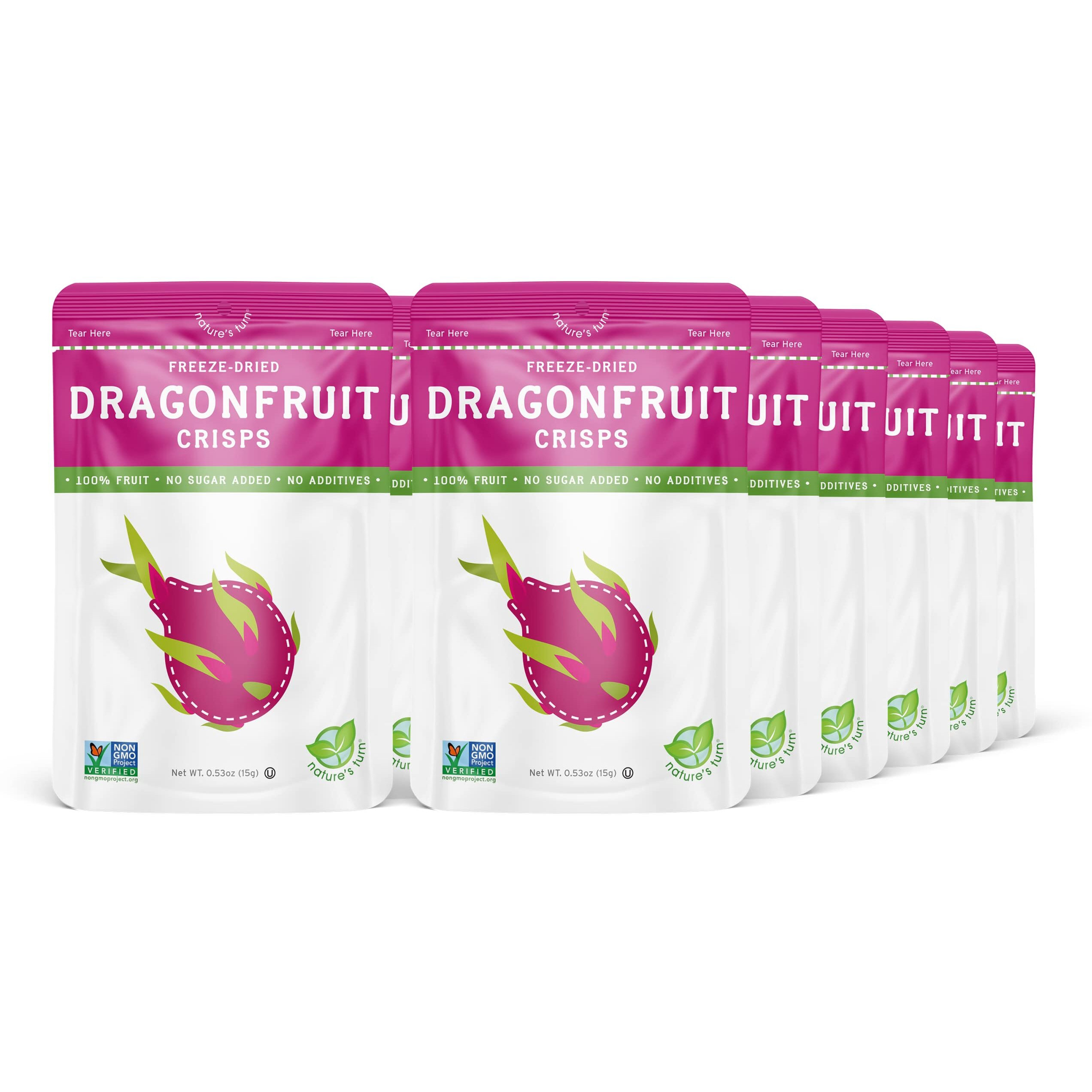 Natures Turn Freeze-Dried Fruit Snacks, Dragon Fruit Crisps, Pack Of 12 (0.53 Oz Each)