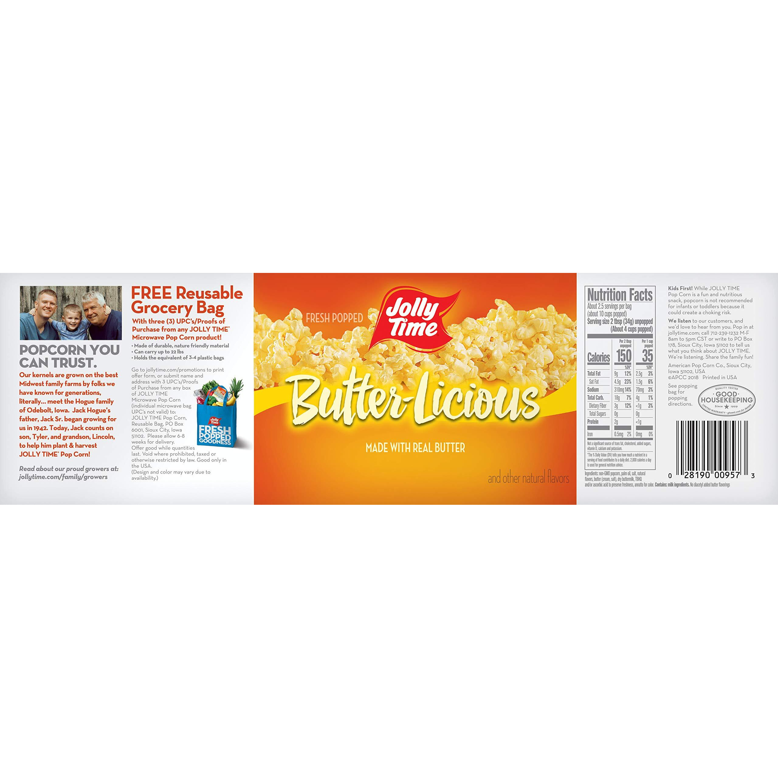 Jolly Time Value Pack Butter-Licious, Original Buttery Microwave Popcorn Snack, Gluten Free With Real Buttered Corn Homestyle Flavor (Bulk 24-Count Box)