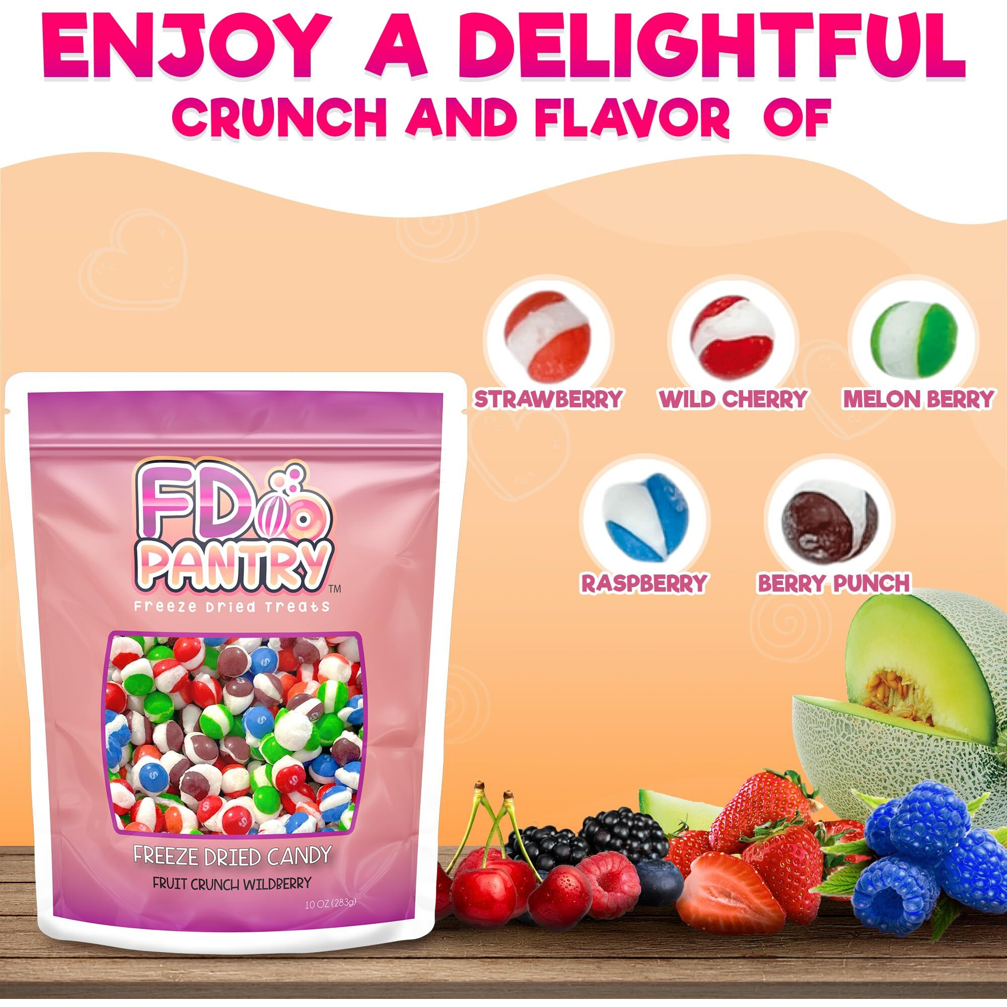 Fruit Crunch Wildberry - Freeze Dried Candy, 10 Oz - Assorted Wild Berry Flavors, Large Pouch - Ideal Gift Snack Treat