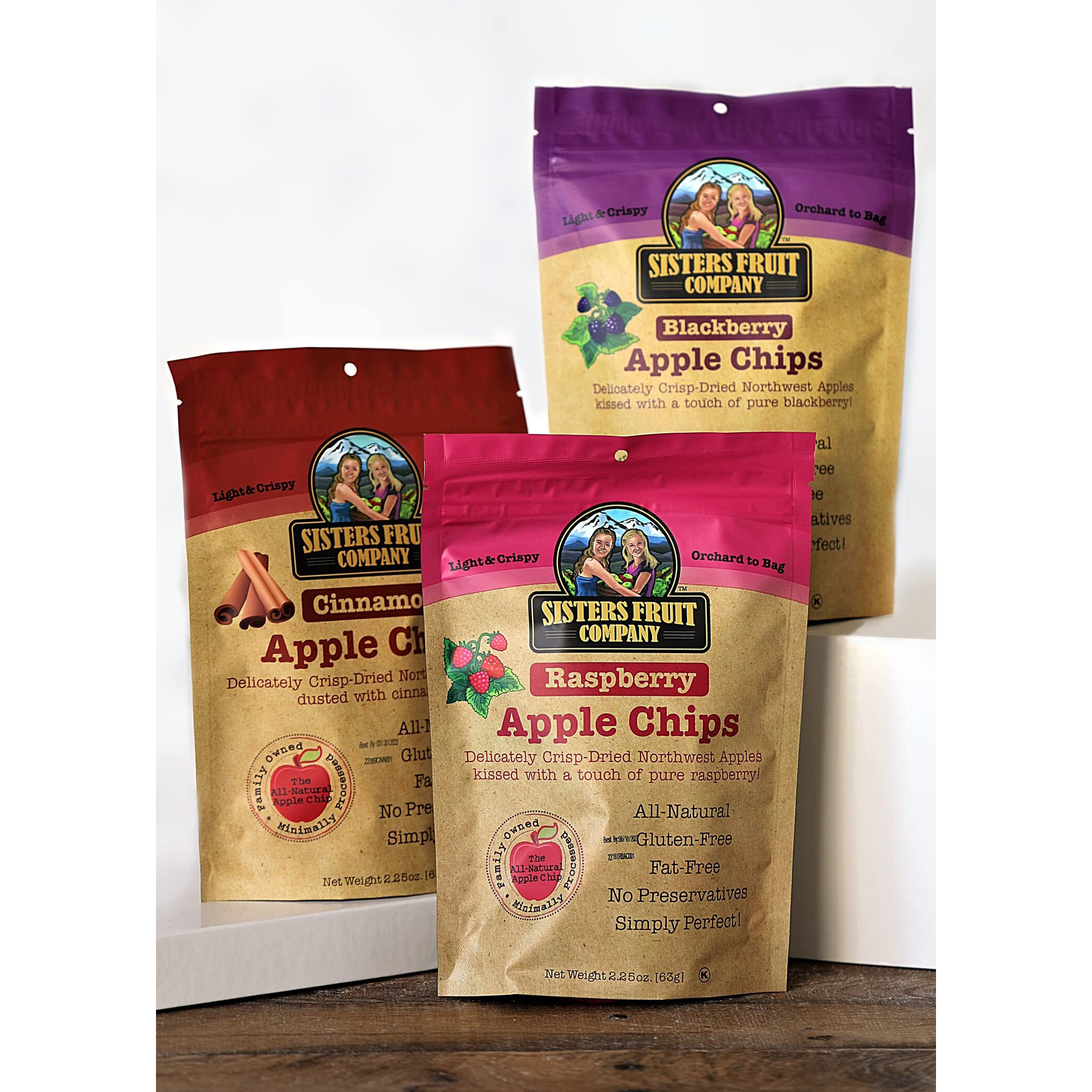 Sisters Fruit Company, Trio, Apple Chips, All Natural, Gluten-Free, Fat-Free (Contains Three 2.25 Oz Bags)