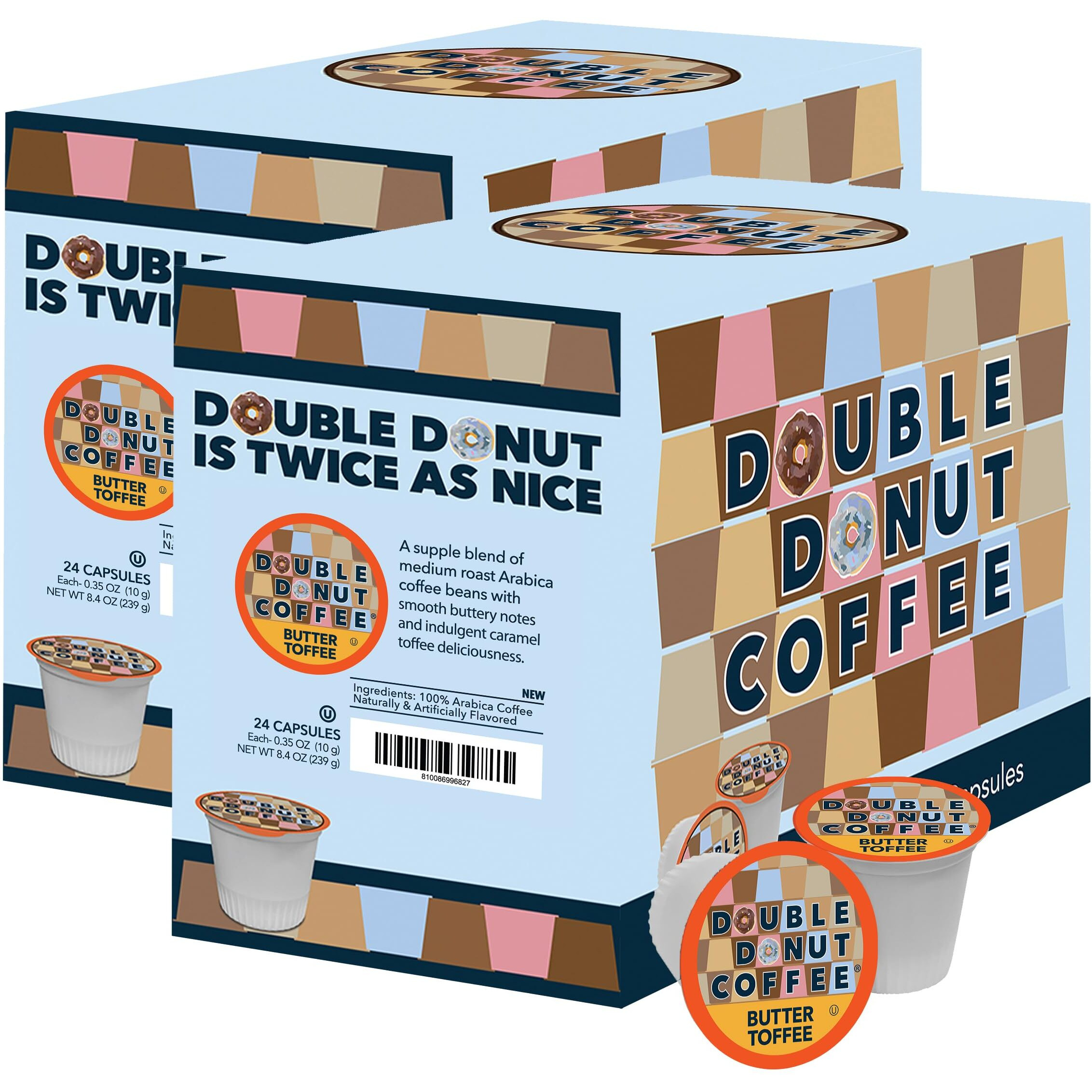 Double Donut Flavored Coffee Pods,Butter Toffee Coffee, Single Serve Medium Roast Coffee For Keurig K Cups Brewers, 48 Count