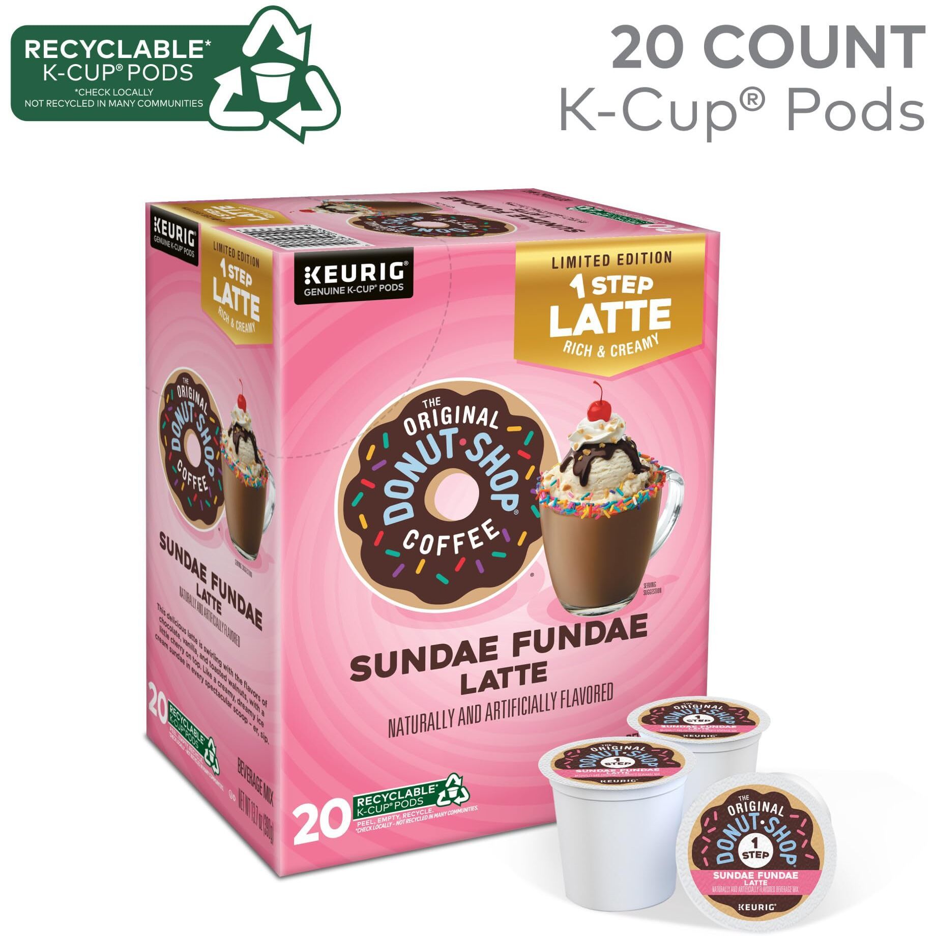 The Original Donut Shop Sundae Fundae One Step Latte, Keurig Single Serve K-Cup Pods, 20 Count