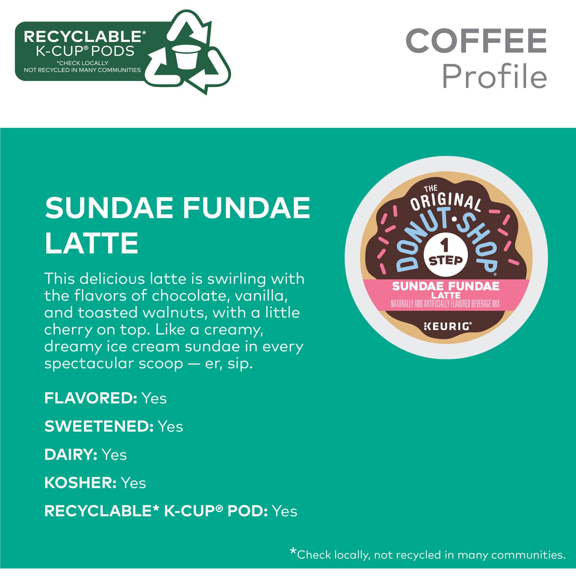 The Original Donut Shop Sundae Fundae One Step Latte, Keurig Single Serve K-Cup Pods, 20 Count