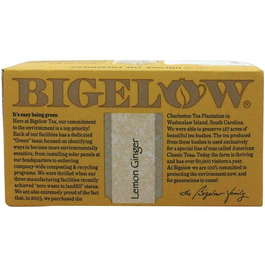 Bigelow Tea Lemon Ginger Plus Probiotics Herbal Tea Bags, 18 Count Box (Pack Of 1) Caffeine Free Herbal Tea, 18 Tea Bags