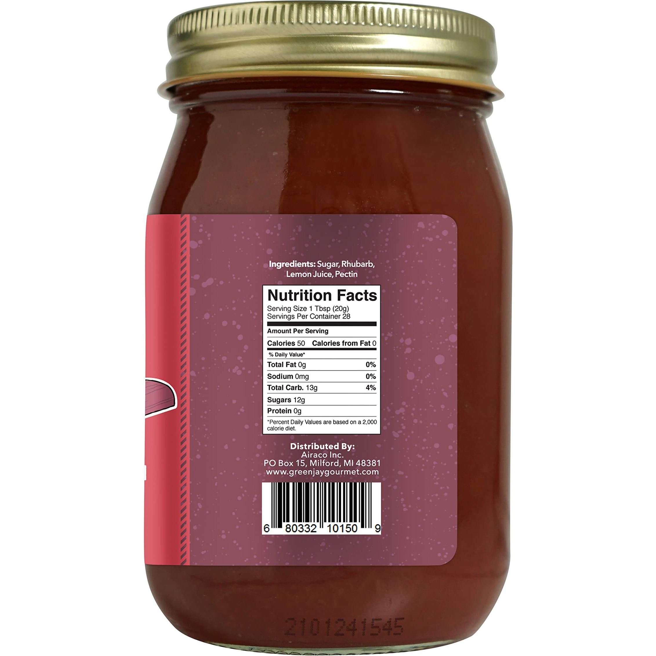 Green Jay Gourmet Rhubarb Jam - All-Natural Fruit Jam With Rhubarb & Lemon Juice - Vegan, Gluten-Free Jam - Contains No Preservatives Or Corn Syrup - Made In Usa - 2 X 20 Ounces
