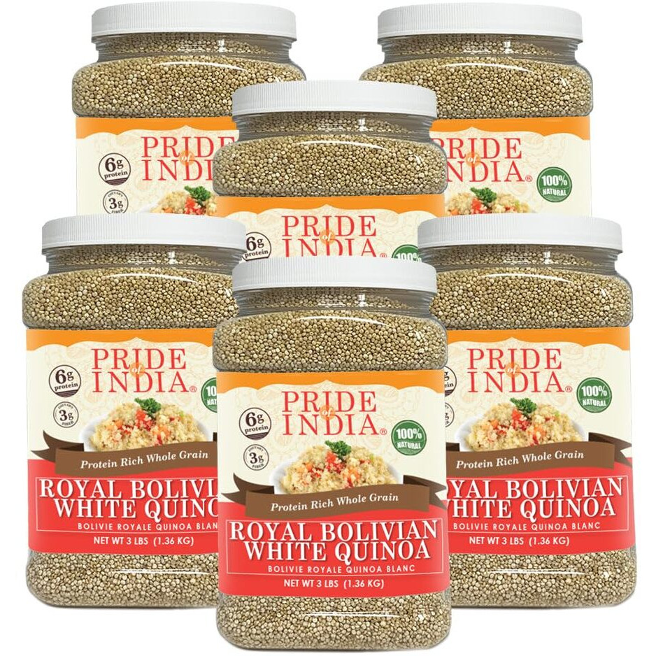 Pride Of India - Pack Of 6 - Natural White Royal Quinoa - Superior Grade Whole Grain, 3 Lbs Jar
