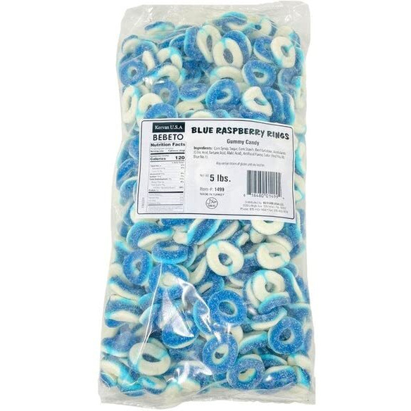 Kervan Candy Bebeto Blue Raspberry Rings - Fruity, Soft, Sweet & Sour Gummy Candy Bulk For Kids, Gift Snacks And Parties - Blue Raspberry Gummies Party Size Bag (5 Lbs)