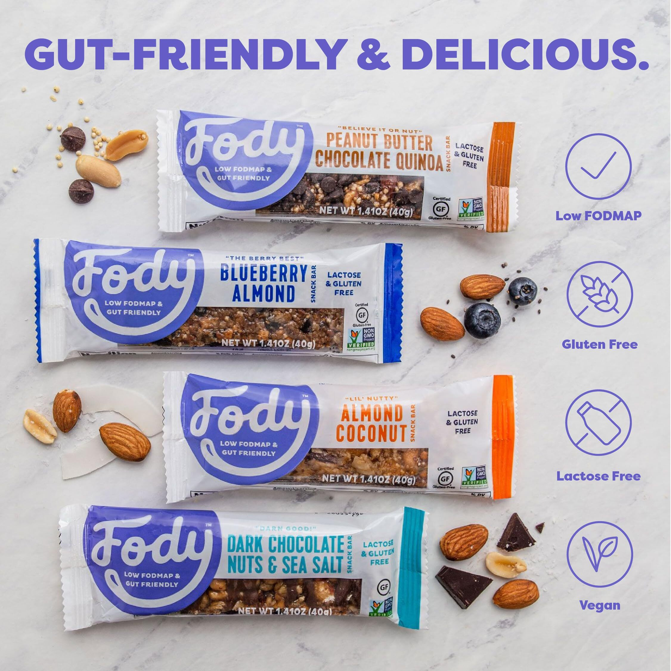 Fody Foods Vegan Protein Nut Bars, Almond And Coconut Flavor, 6G Protein Per Bar, Low Fodmap Certified, Sensitive Recipe, Gut & Ibs Friendly, 6 Count