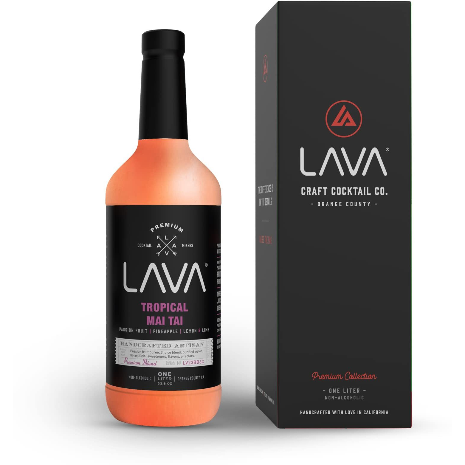 Lava Premium Tropical Mai Tai Mix Made With Real Passion Fruit, Pineapple, Lemon And Lime, No Artificial Sweeteners, 1-Liter (33.8Oz) Glass Bottle, Ready To Use.