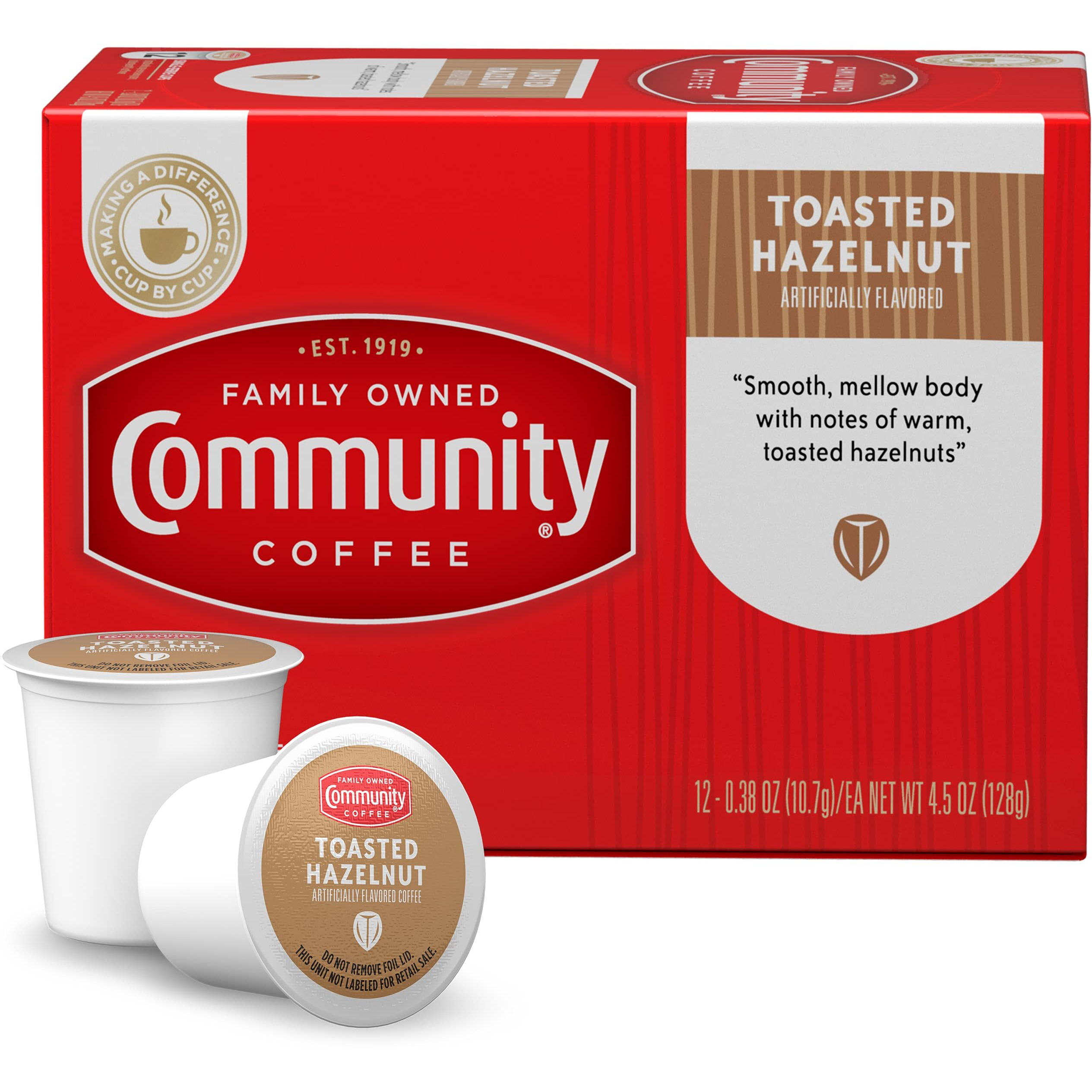 Community Coffee Toasted Hazelnut Flavored 12 Count Coffee Pods, Medium Roast, Compatible With Keurig 2.0 K-Cup Brewers, 12 Count (Pack Of 1)