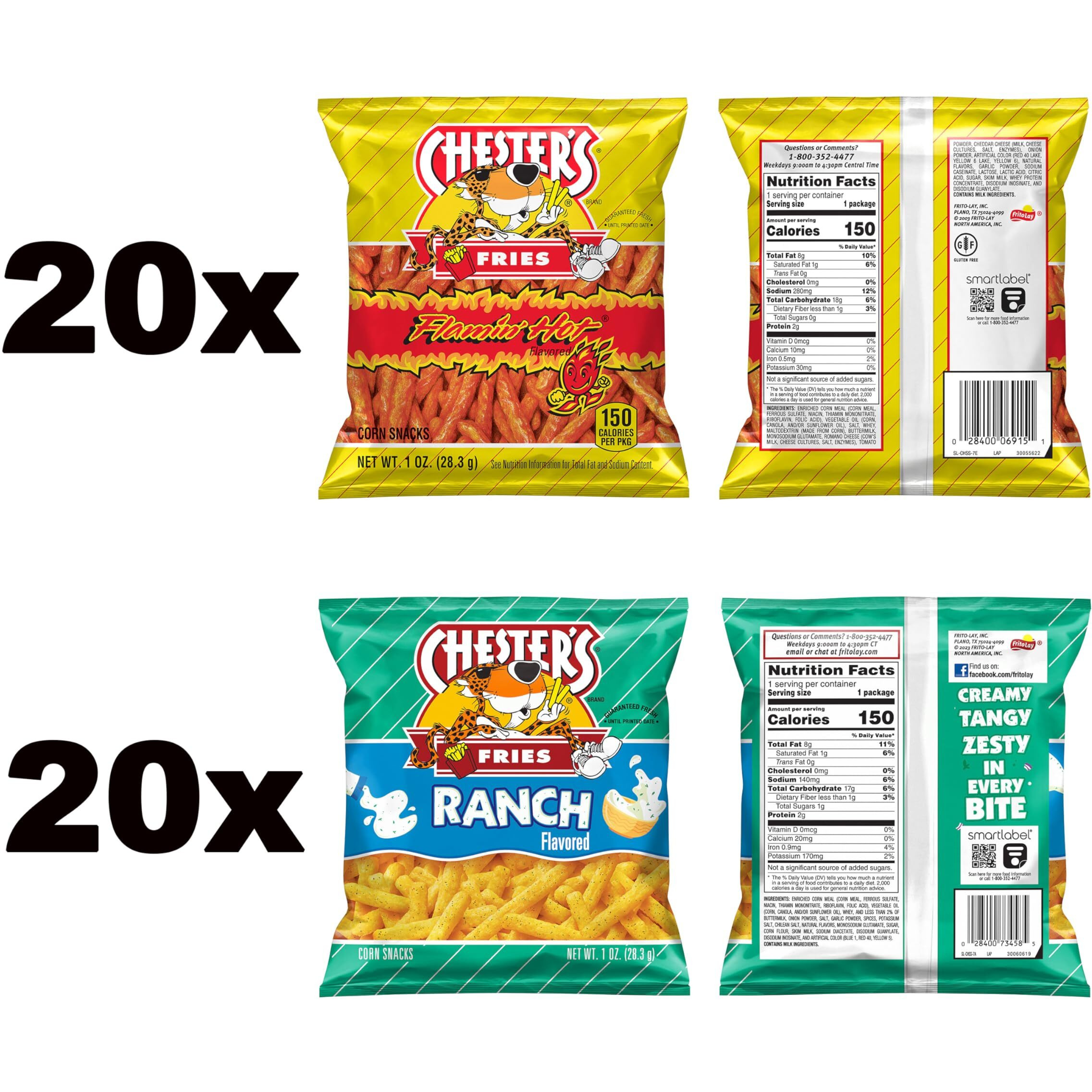 Chesters Fries, Hot & Ranch Flavored Variety Pack (Pack Of 40)