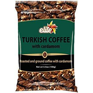 Elite Turkish Coffee With Cardamom Roasted And Ground 3.5 Oz. Pk Of 6.