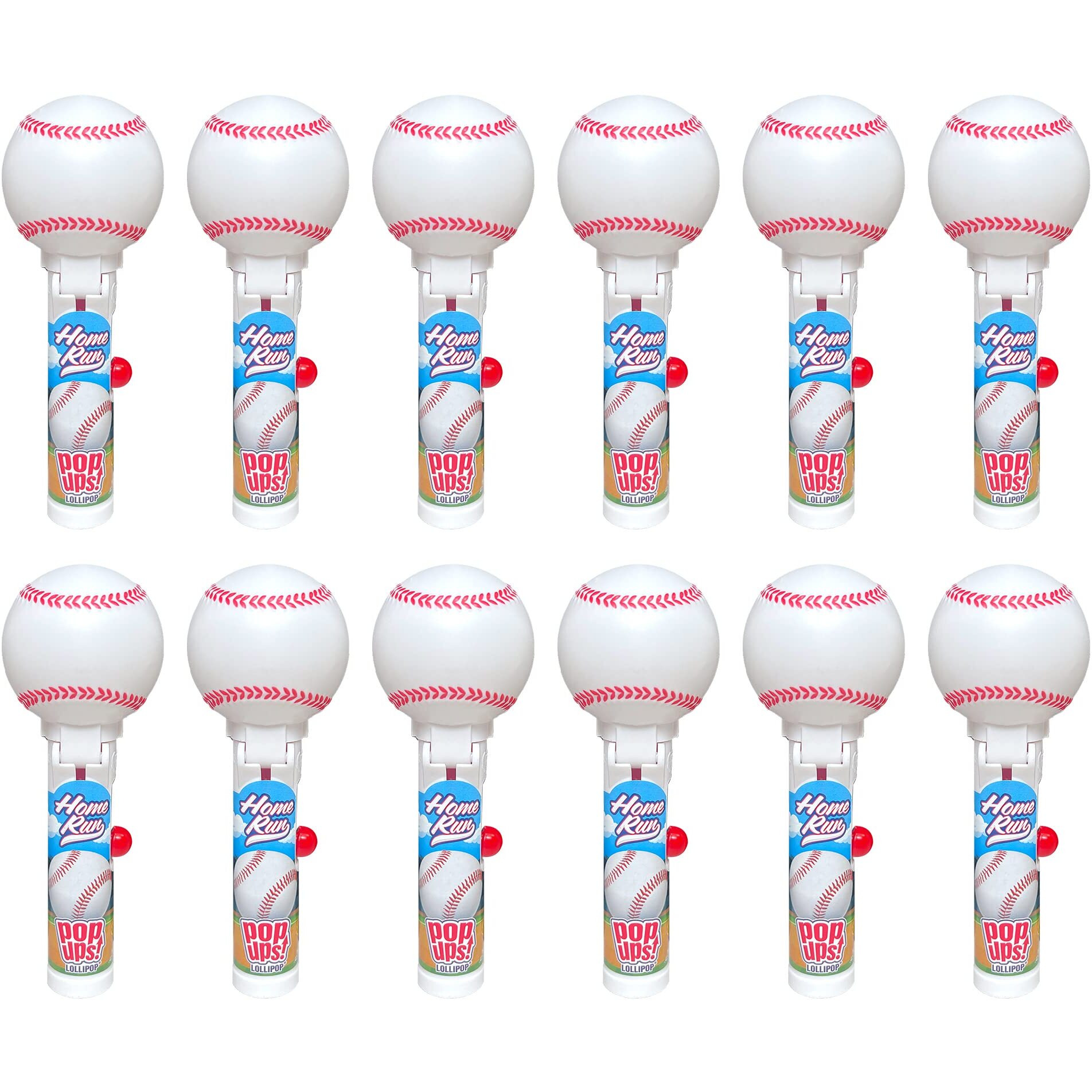 Pop Ups Baseball Lollipop Holder - 12 Lollipops With Cases - Individually Wrapped Candy Party Favors - Baseball Candy - Bulk Set Of 12