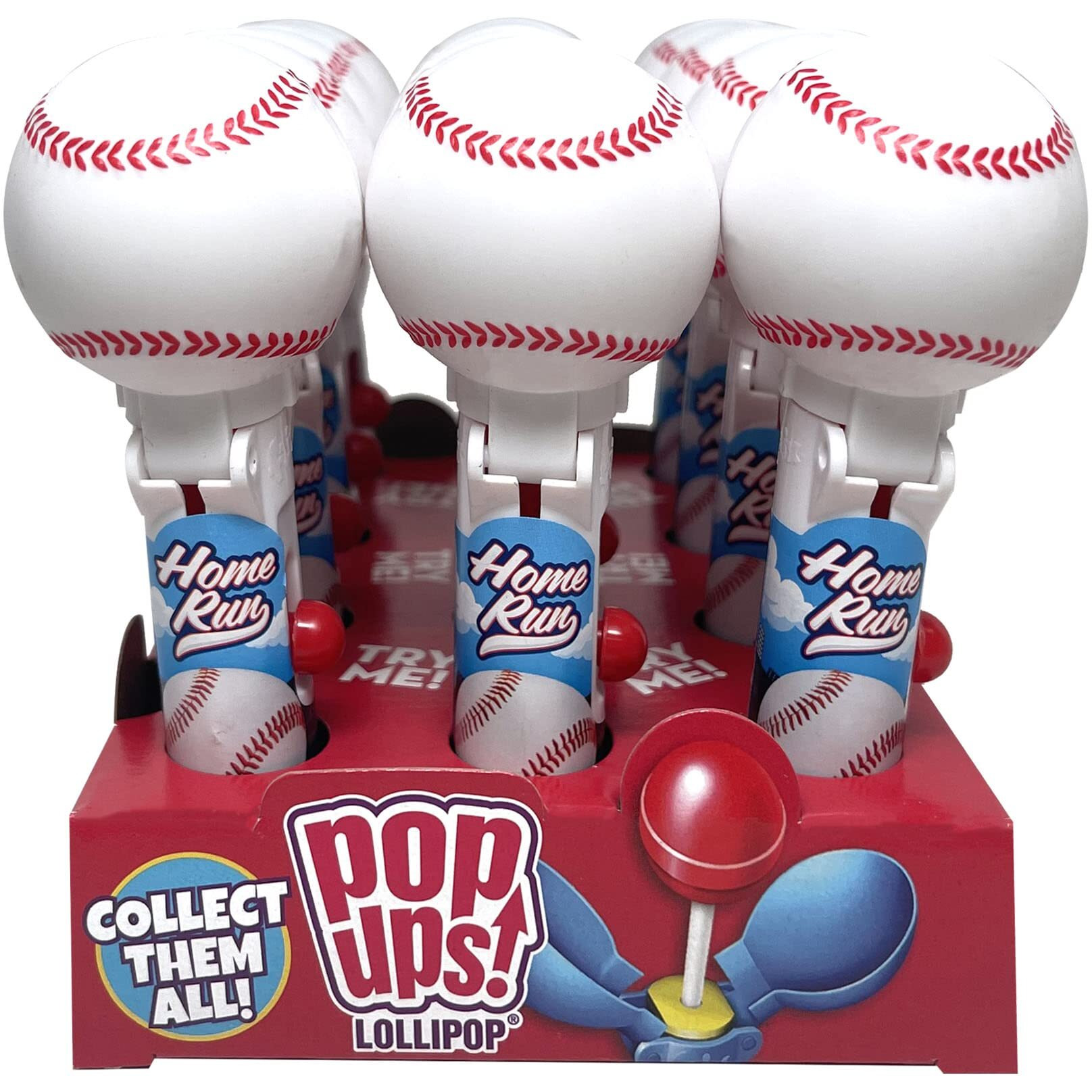 Pop Ups Baseball Lollipop Holder - 12 Lollipops With Cases - Individually Wrapped Candy Party Favors - Baseball Candy - Bulk Set Of 12
