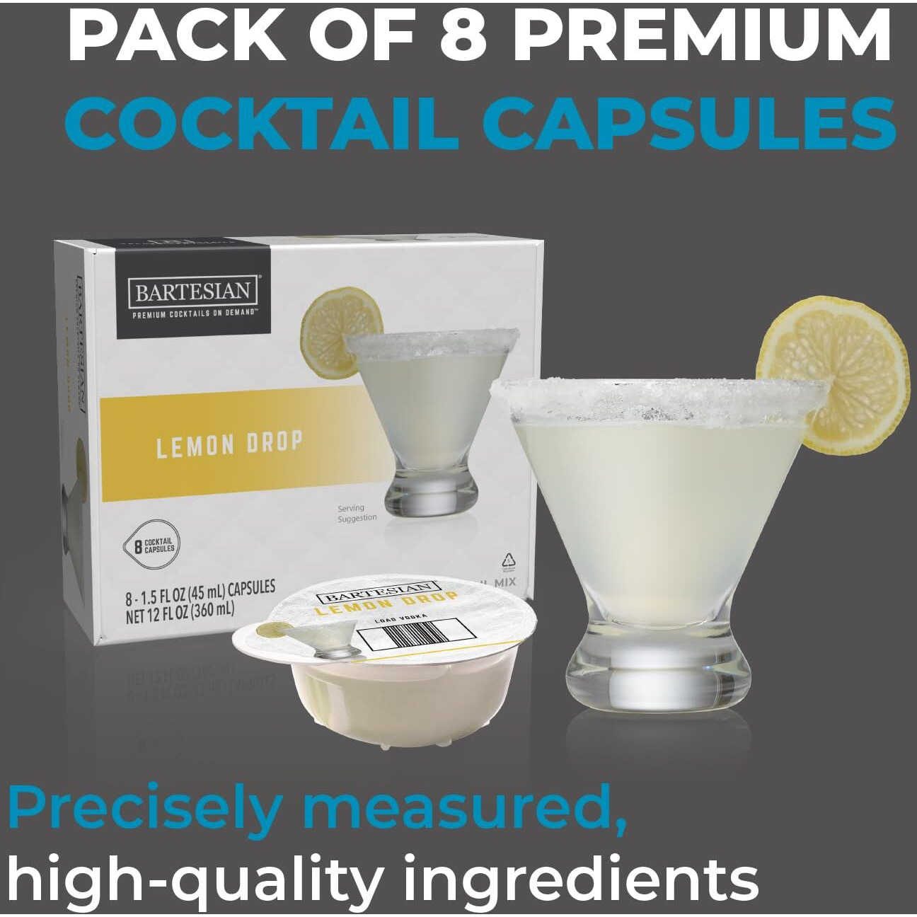 Bartesian Lemon Drop Cocktail Mixer Capsules, Pack Of 8 Cocktail Capsules, For Bartesian Premium Cocktail Maker (55446)