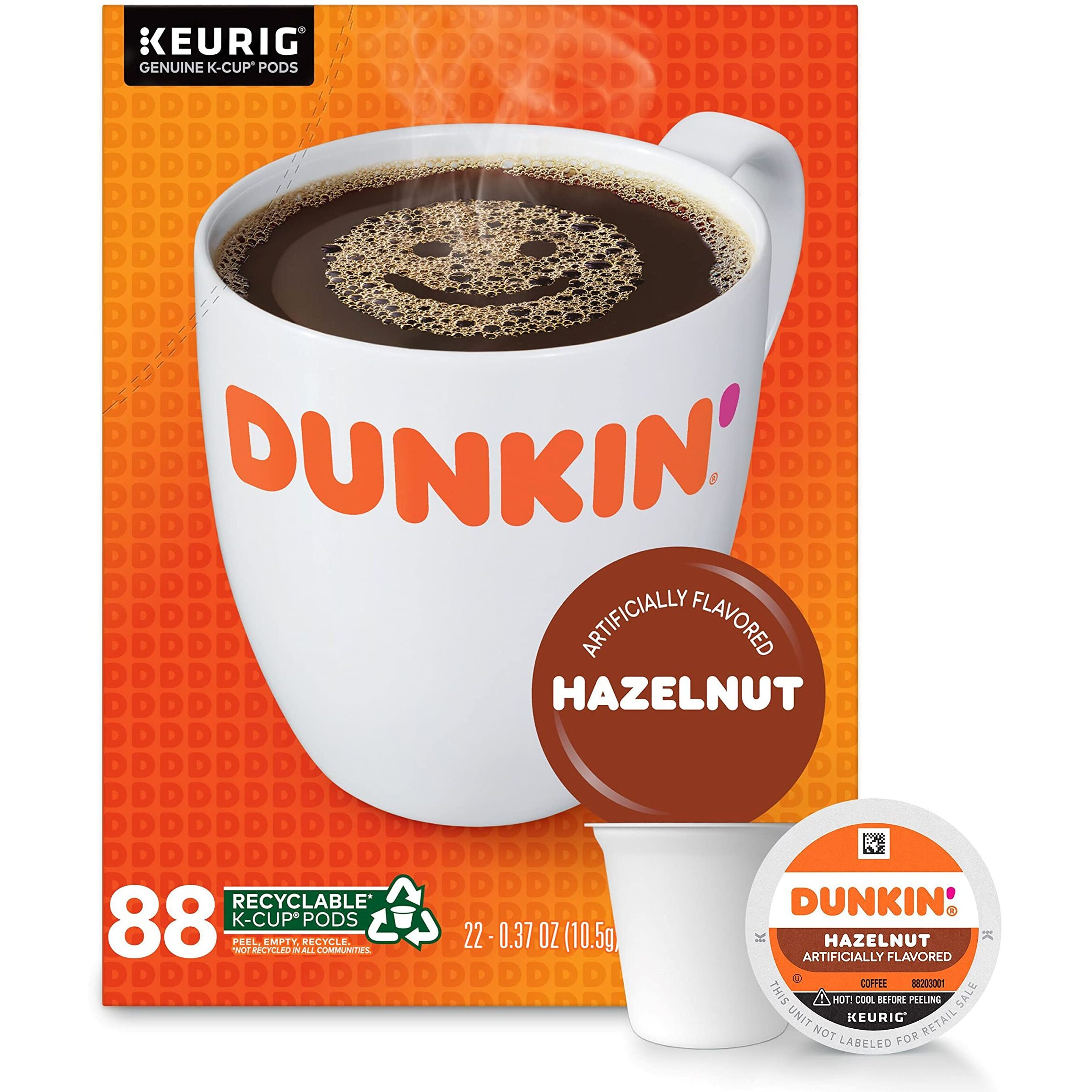 Dunkin' Hazelnut Flavored Coffee, 88 Keurig K-Cup Pods