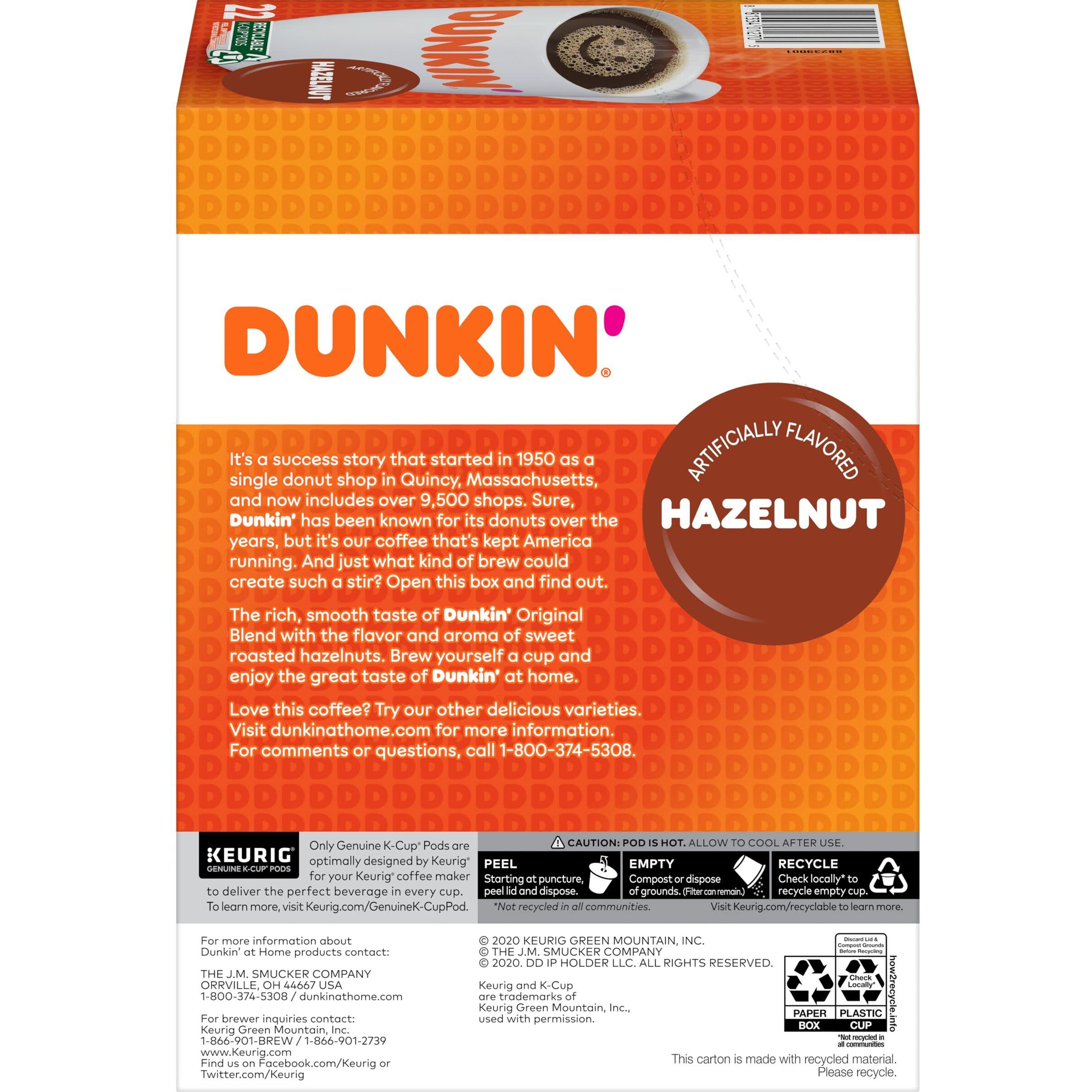 Dunkin' Hazelnut Flavored Coffee, 88 Keurig K-Cup Pods