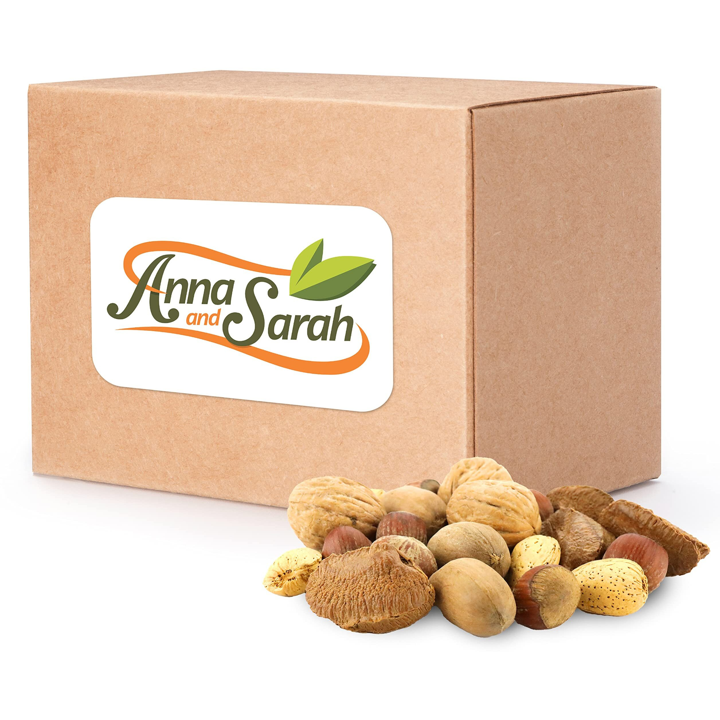 Anna And Sarah, Premium Mixed Nuts In Shell, California Jumbo Chandler Walnuts, Georgia Extra Large Pecans, California Almonds, Large Oregon Hazelnuts, Buttery Taste Brazil Nuts In Box, 8 Lbs