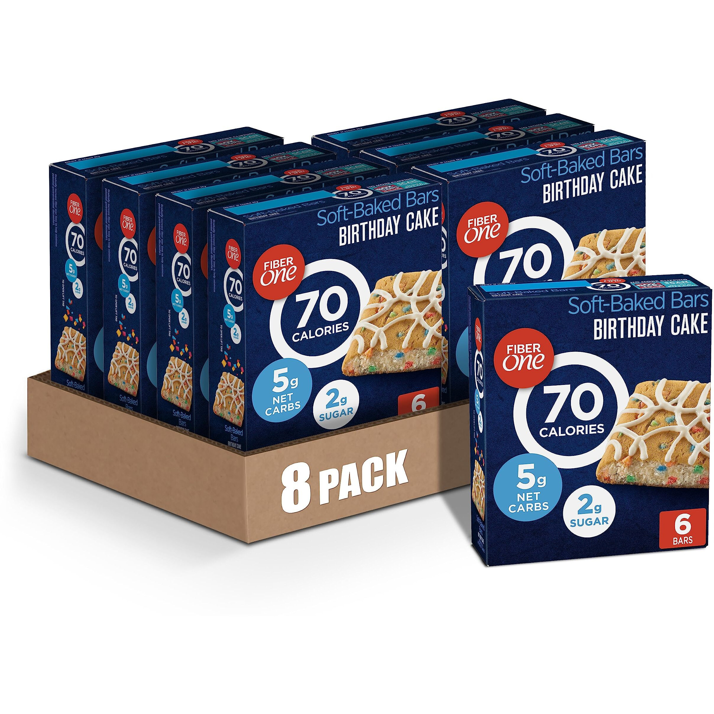 Fiber One 70 Calorie Soft-Baked Bars, Birthday Cake, Snack Bars, 18 Ct (Pack Of 8)