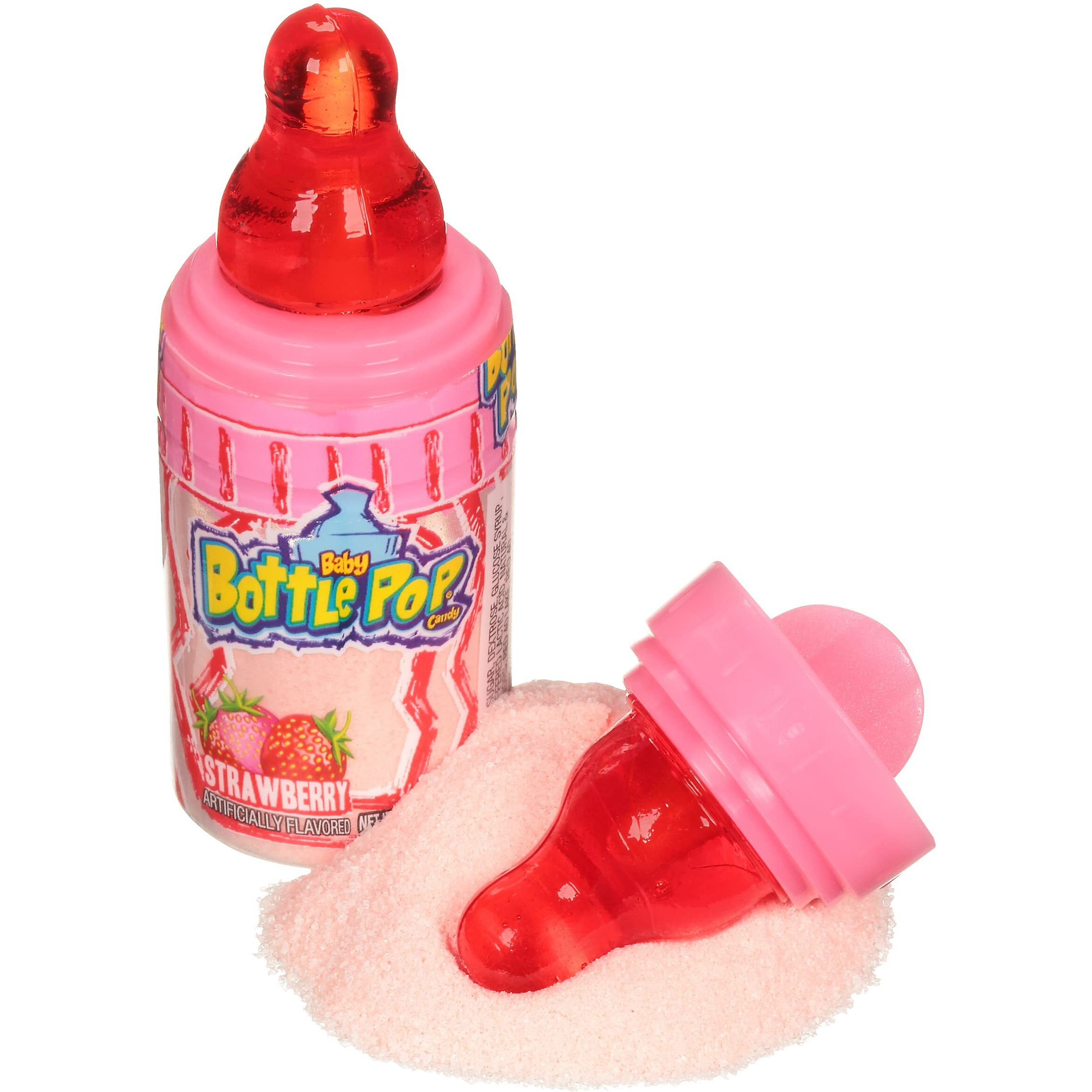 Baby Bottle Pop Colorfest Individually Wrapped Halloween Bulk Candy - Pink Strawberry Party Pack, 10 Fun Candy Lollipops W/ Powdered Sugar Dip - For Halloween Parties, Trick Or Treaters & Party Favors