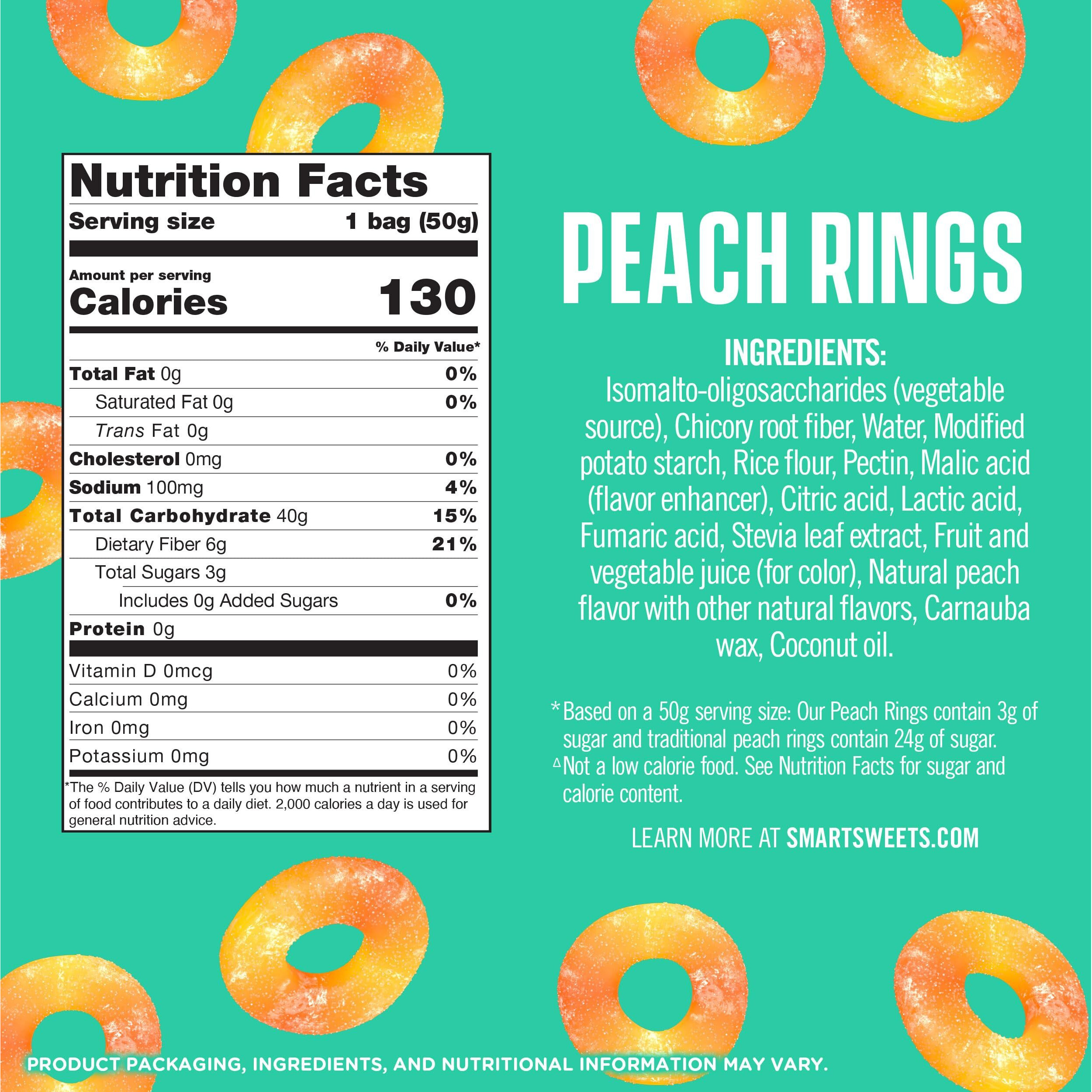 Smartsweets Peach Rings, Low Sugar Gummy Candy (3G), Low Calorie (130), Gluten-Free -1.8Oz (Pack Of 12) Packaging May Vary