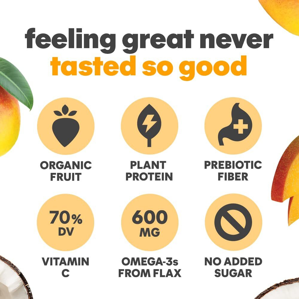 Noka Superfood Fruit Smoothie Pouches, Mango Coconut, Healthy Snacks With Flax Seed, Prebiotic Fiber And Plant Protein, Vegan And Gluten Free, Organic Squeeze Pouch, 4.22 Oz, 6 Count