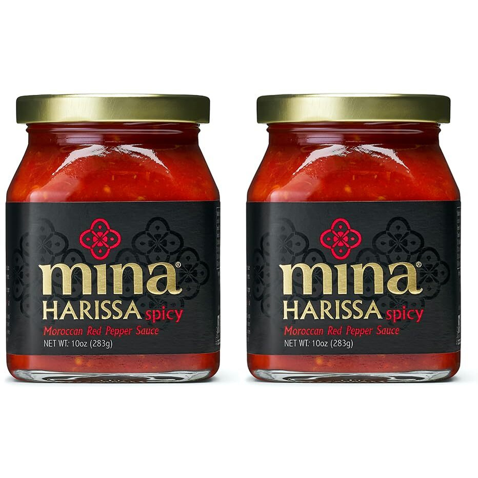 Mina Harissa Hot Sauce, Gourmet Moroccan Heat, Homestyle Spicy Red Chili Harissa Paste With Tangy Twist, 10 Oz (Pack Of 2) Harissa Sauce, Excite Your Senses With Mina's Harissa Seasoning
