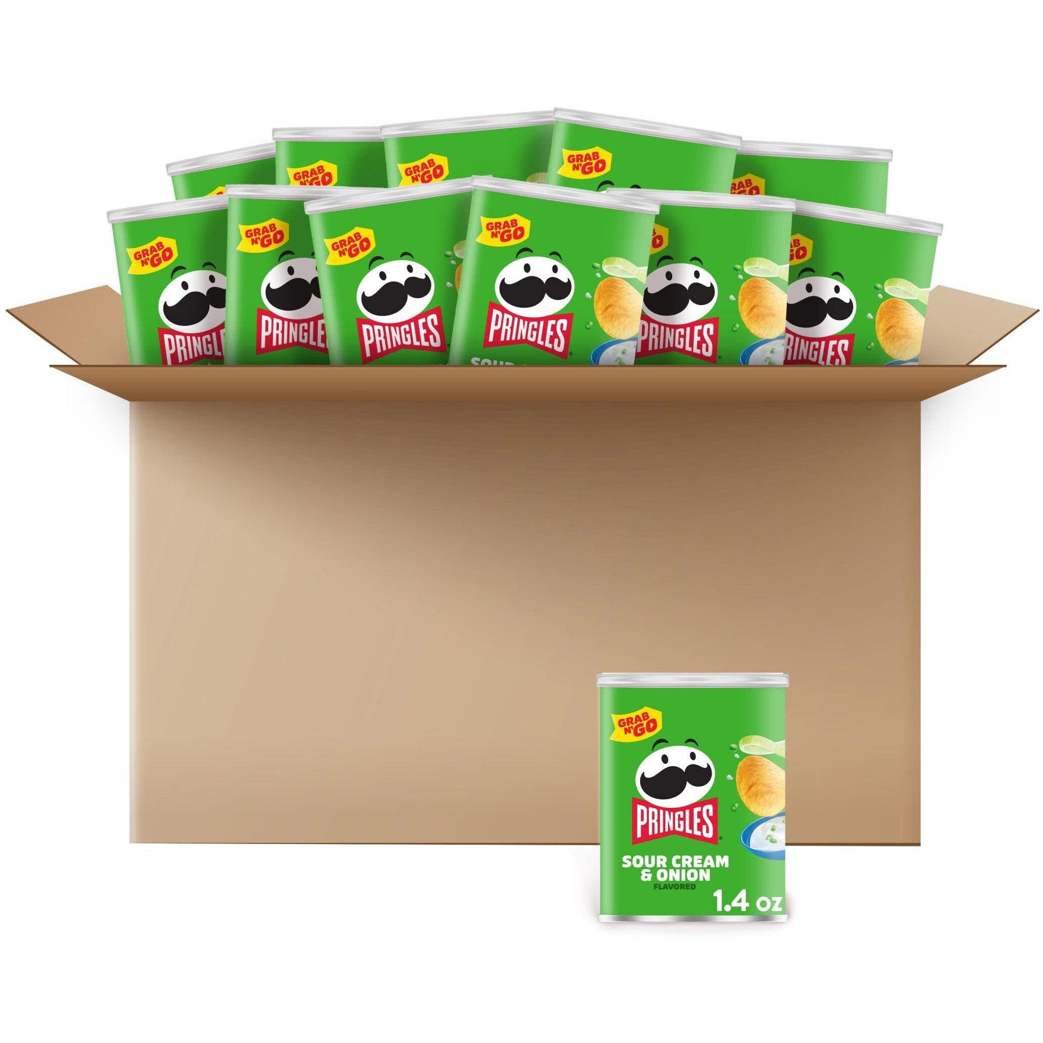 Pringles Potato Crisps Chips, Lunch Snacks, Office And Kids Snacks, Grab N' Go, Sour Cream And Onion (12 Cans)