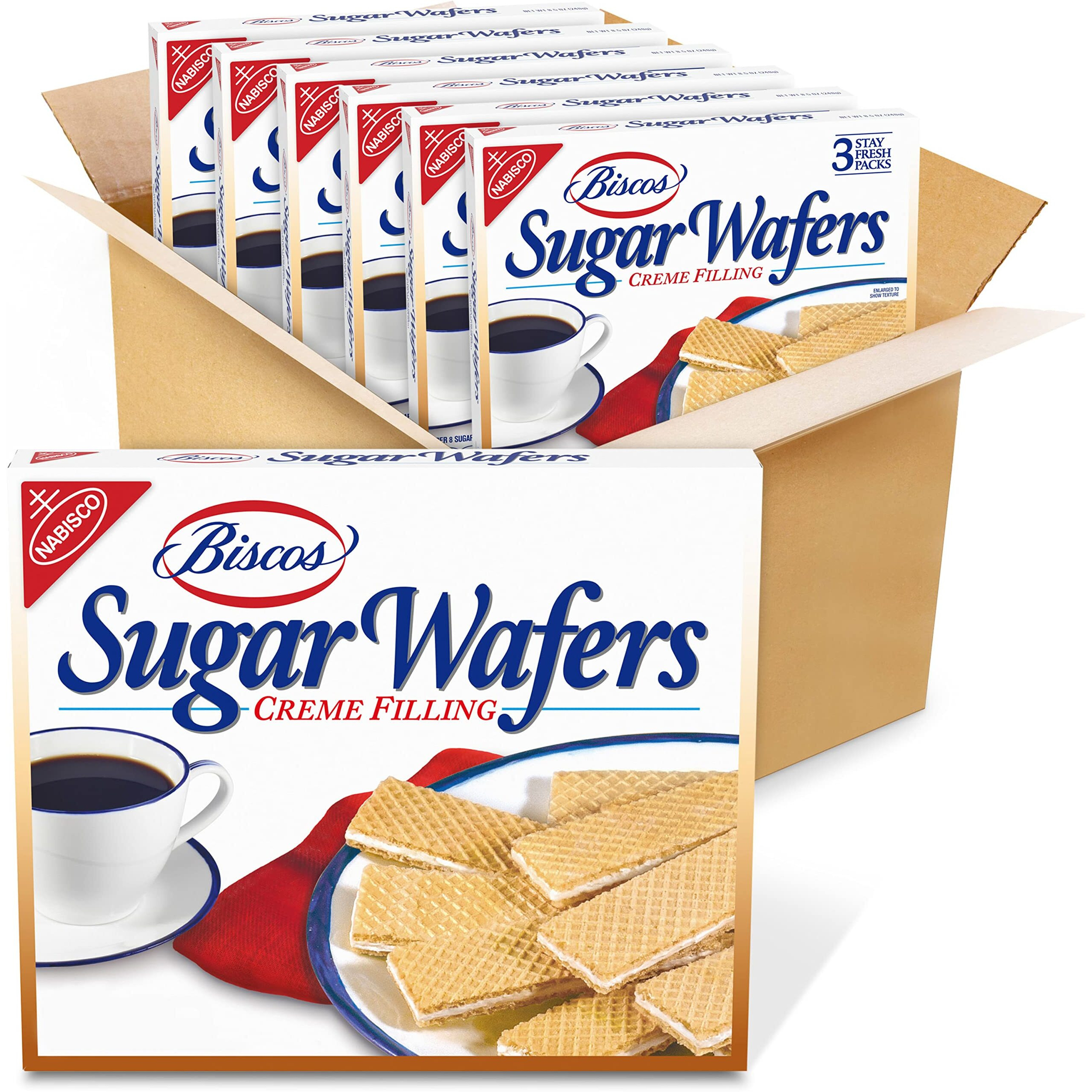 Biscos Creme Filled Sugar Wafers, 6 - 8.5 Oz Boxes