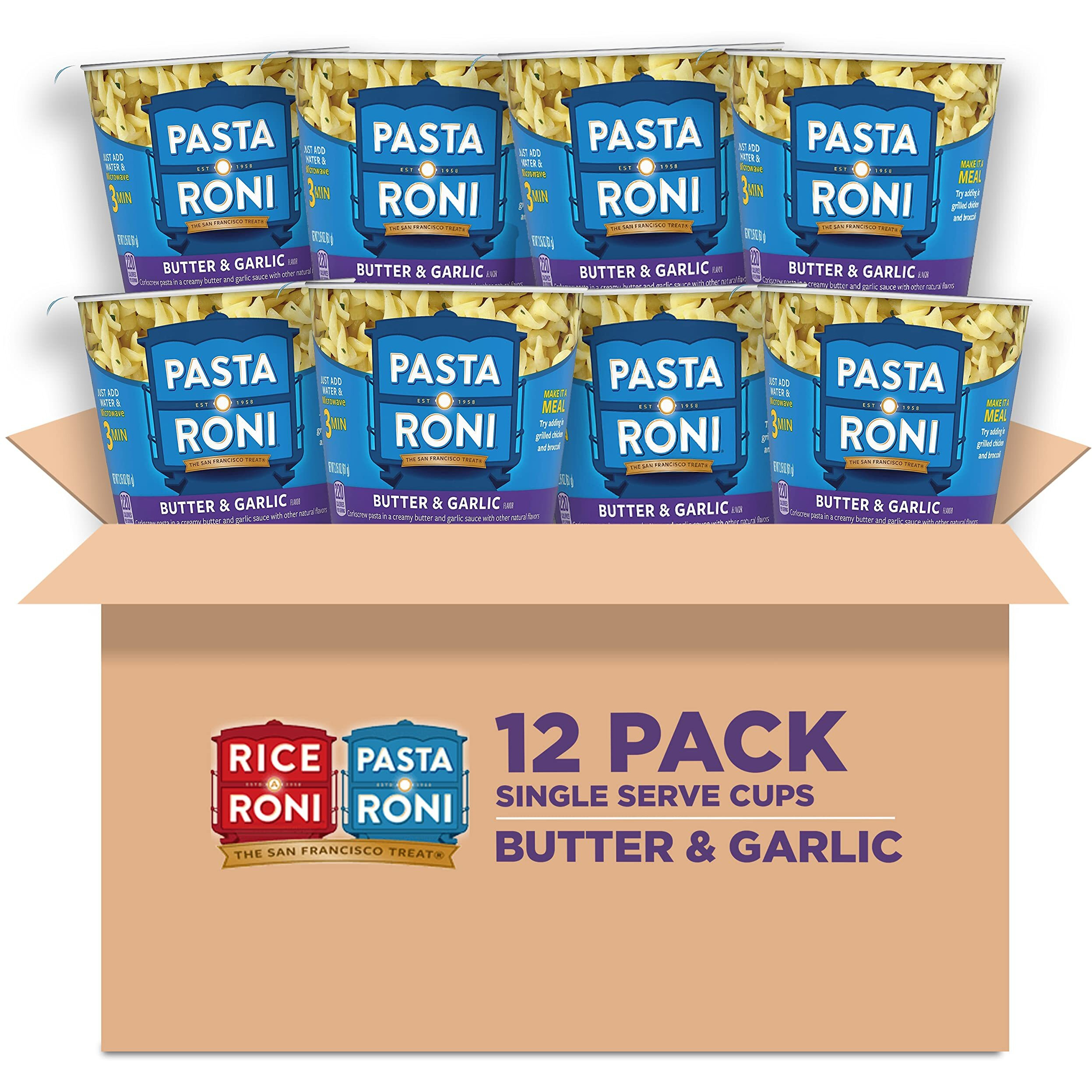 Quaker Roni Cups Mix, Butter & Garlic Pasta, 2.15 Oz (Pack Of 12)
