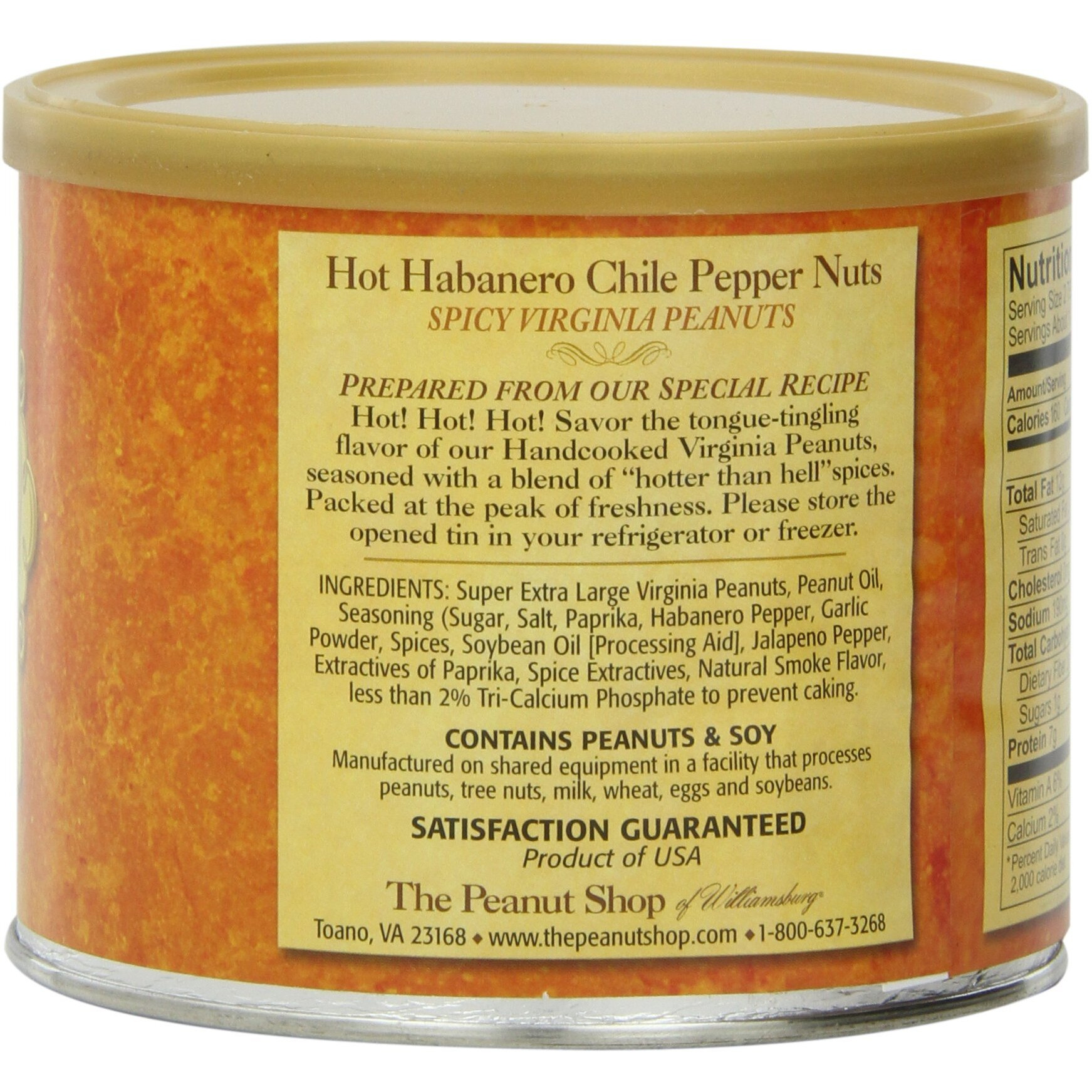 The Peanut Shop Of Williamsburg Hot Habanero Chile Pepper Nuts, 10.5-Ounce Tin