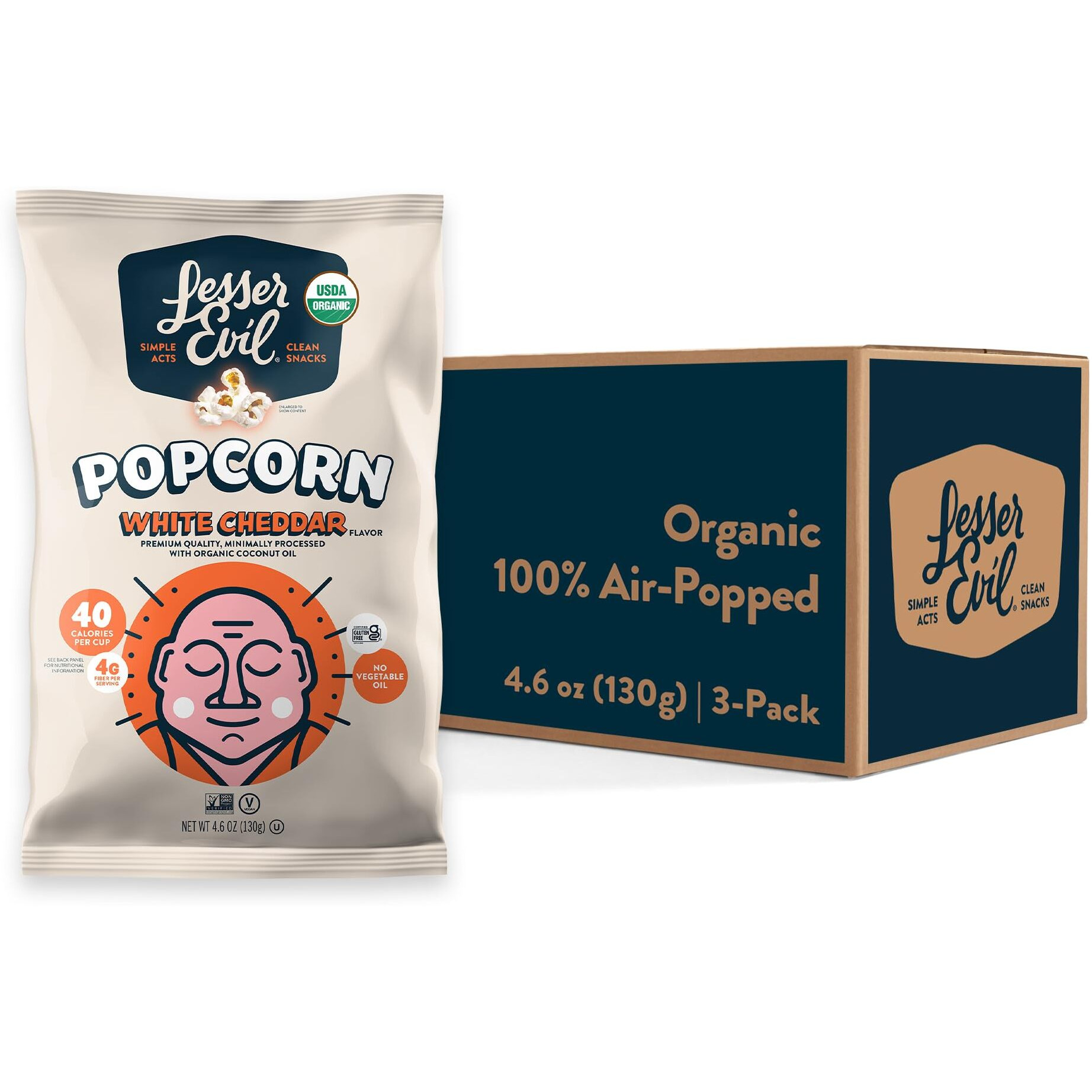 Lesserevil No Cheese Cheesiness Organic Popcorn, Premium Quality, Minimally Processed, No Vegetable Oil, 4.6 Oz, Pack Of 3.