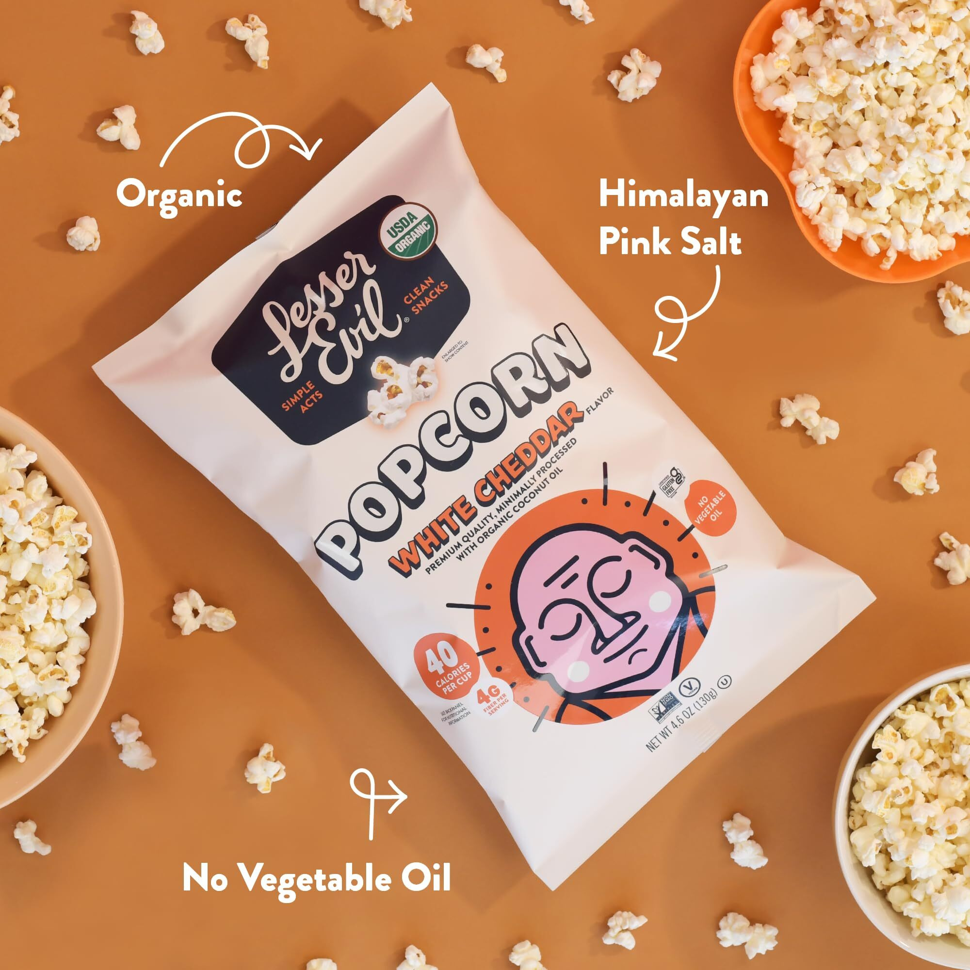 Lesserevil No Cheese Cheesiness Organic Popcorn, Premium Quality, Minimally Processed, No Vegetable Oil, 4.6 Oz, Pack Of 3.