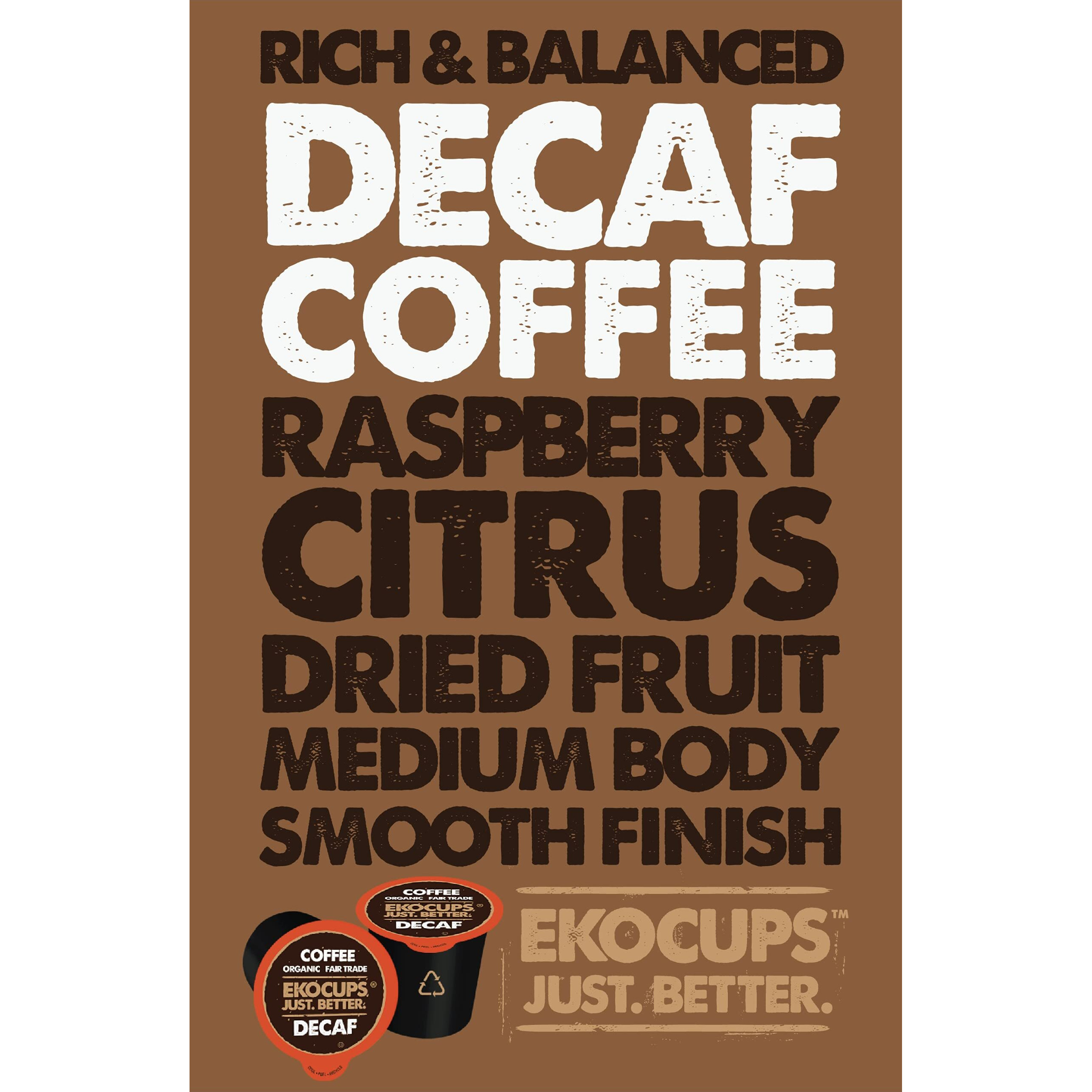 Ekocups Organic Swiss Water Decaf Medium Roast Coffee Pods, 30% More Coffee Per Cup, Fair Trade Decaffeinated Coffee For Keurig K Cup Machines, Recyclable Pods, 40 Count