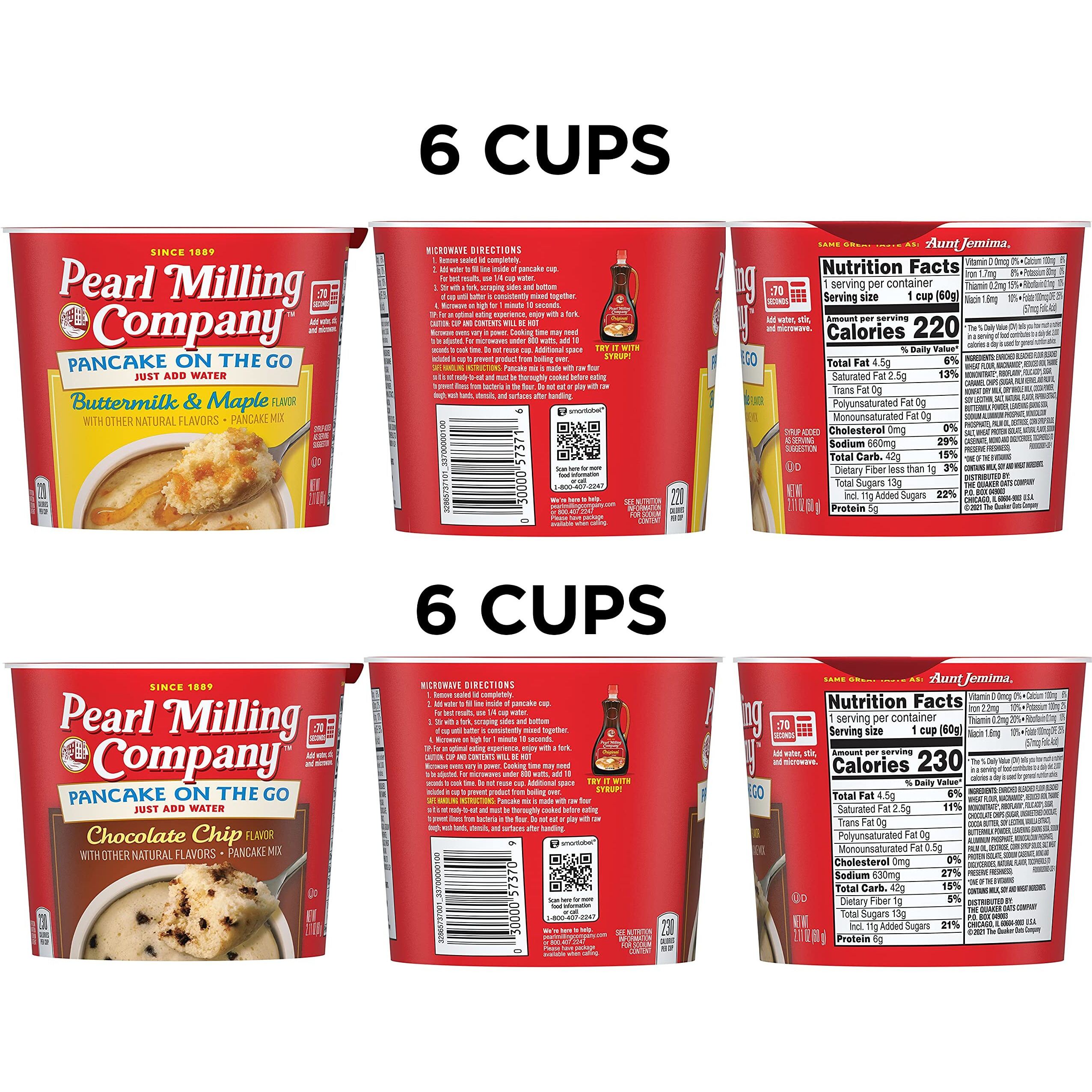 Pearl Milling Company Pancake Cups, 2 Flavor Variety, 2.11 Oz, Pack Of 12