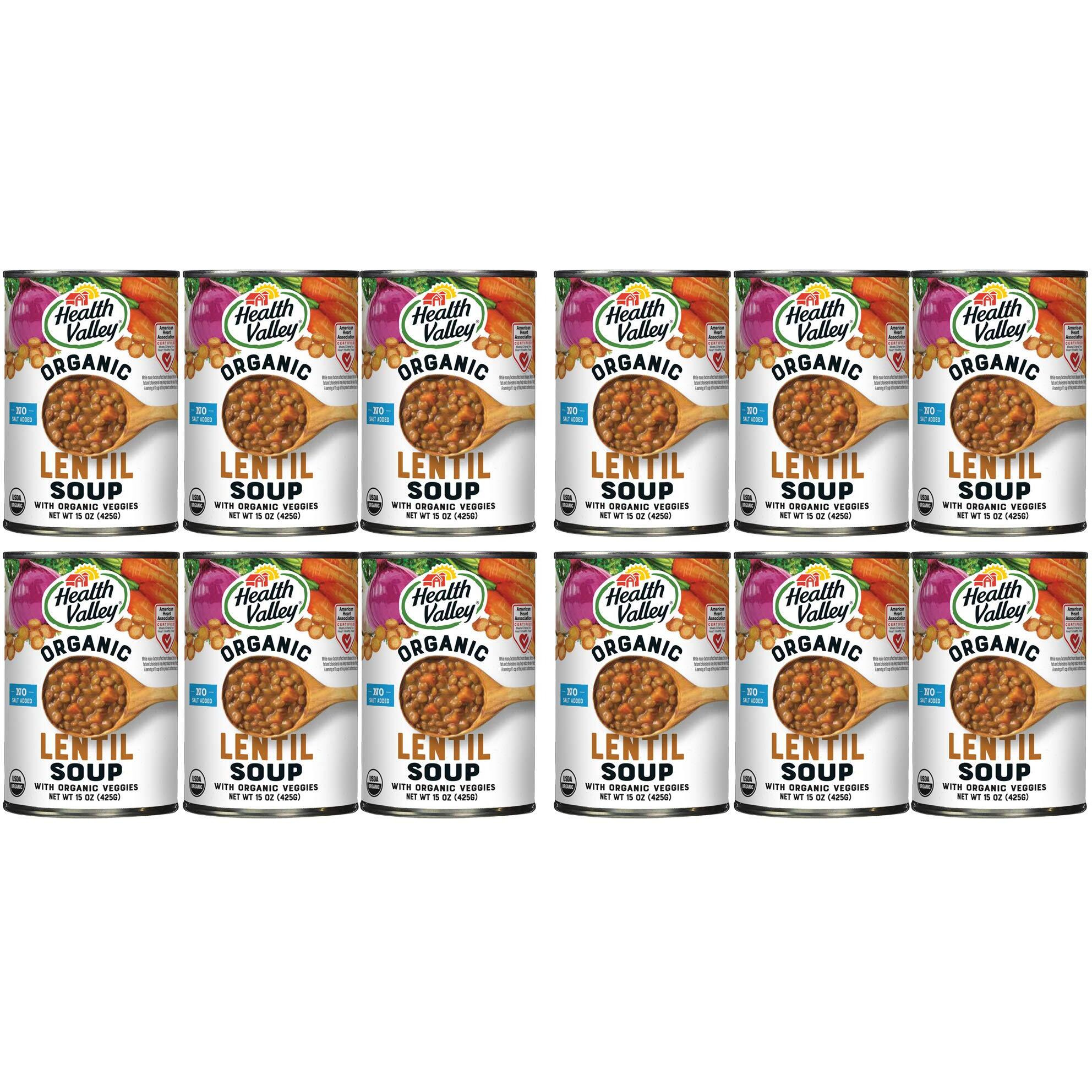 Health Valley Organic Soup, No Salt Added, Lentil, 15 Oz (Pack Of 12)