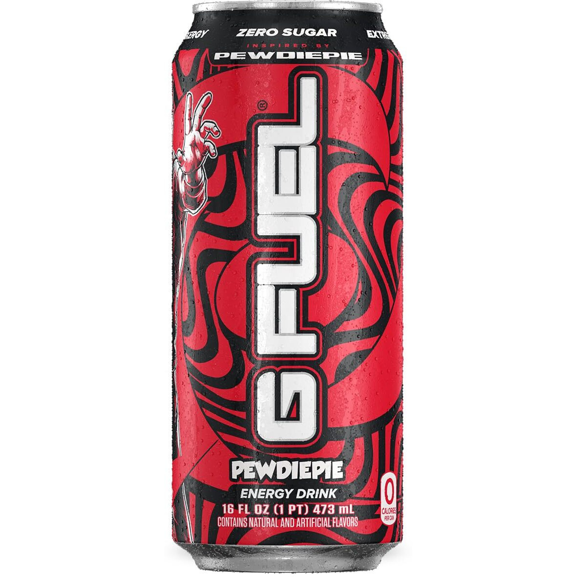 G Fuel Pewdiepie Energy Drink, Sugar Free, Healthy Drinks, Zero Calorie, 300 Mg Caffeine Per Carbonated Can, Lingonberry Fruit Flavor, Focus Amino, Vitamin + Antioxidants Blend - 12 Pack