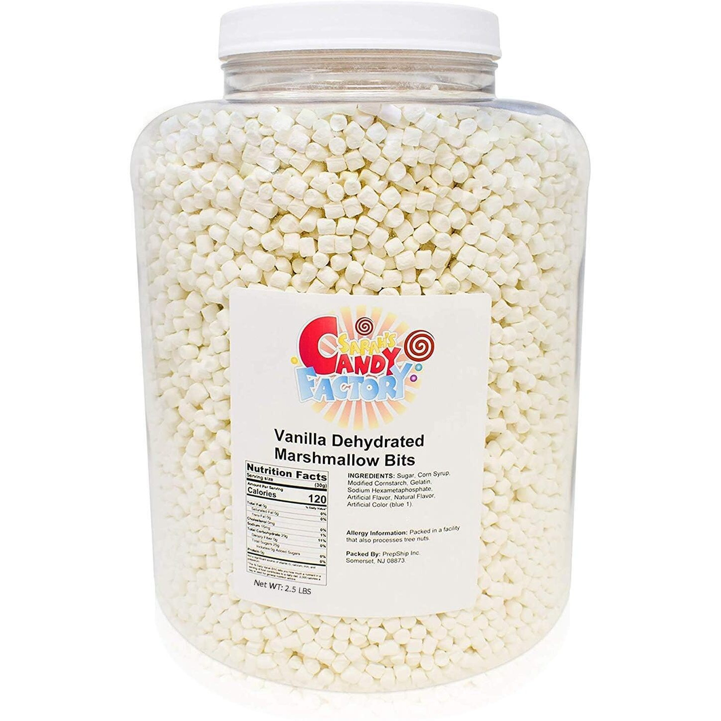 Sarah's Candy Factory Vanilla Mini Dehydrated Marshmallows In Jar - Mini Marshmallow Bits For Hot Cocoa (2.5 Lbs) 2 Pack