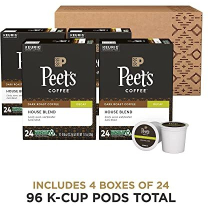 Peet's Coffee, Dark Roast Decaffeinated Coffee K-Cup Pods For Keurig Brewers - Decaf House Blend 96 Count (4 Boxes Of 24 K-Cup Pods)